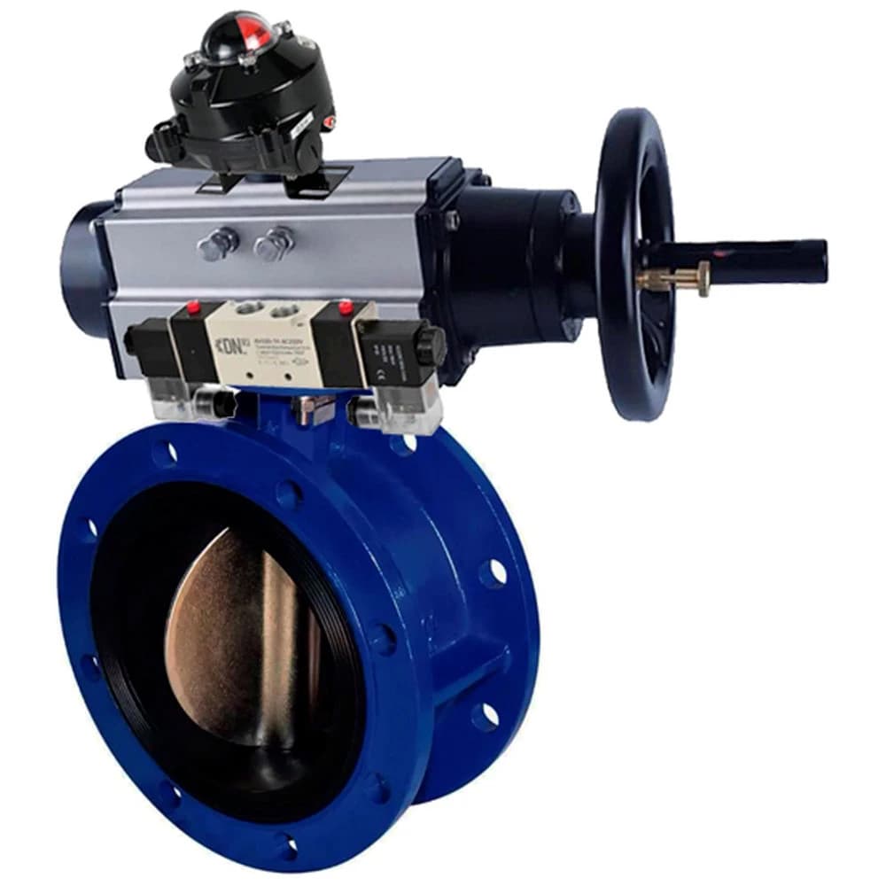 Затвор дисковый поворотный GGG40-304-EPDM-2W-F Ду50 Ру16, фланцевый, корпус чугун GGG40, диск нержавеющая сталь 304, уплотнение EPDM, с пневмоприводом DA-105-1, с пневмораспределителем PND1-S2EM-52-2-T10-220VAC, БКВ LSB-210-02NM12-220/24