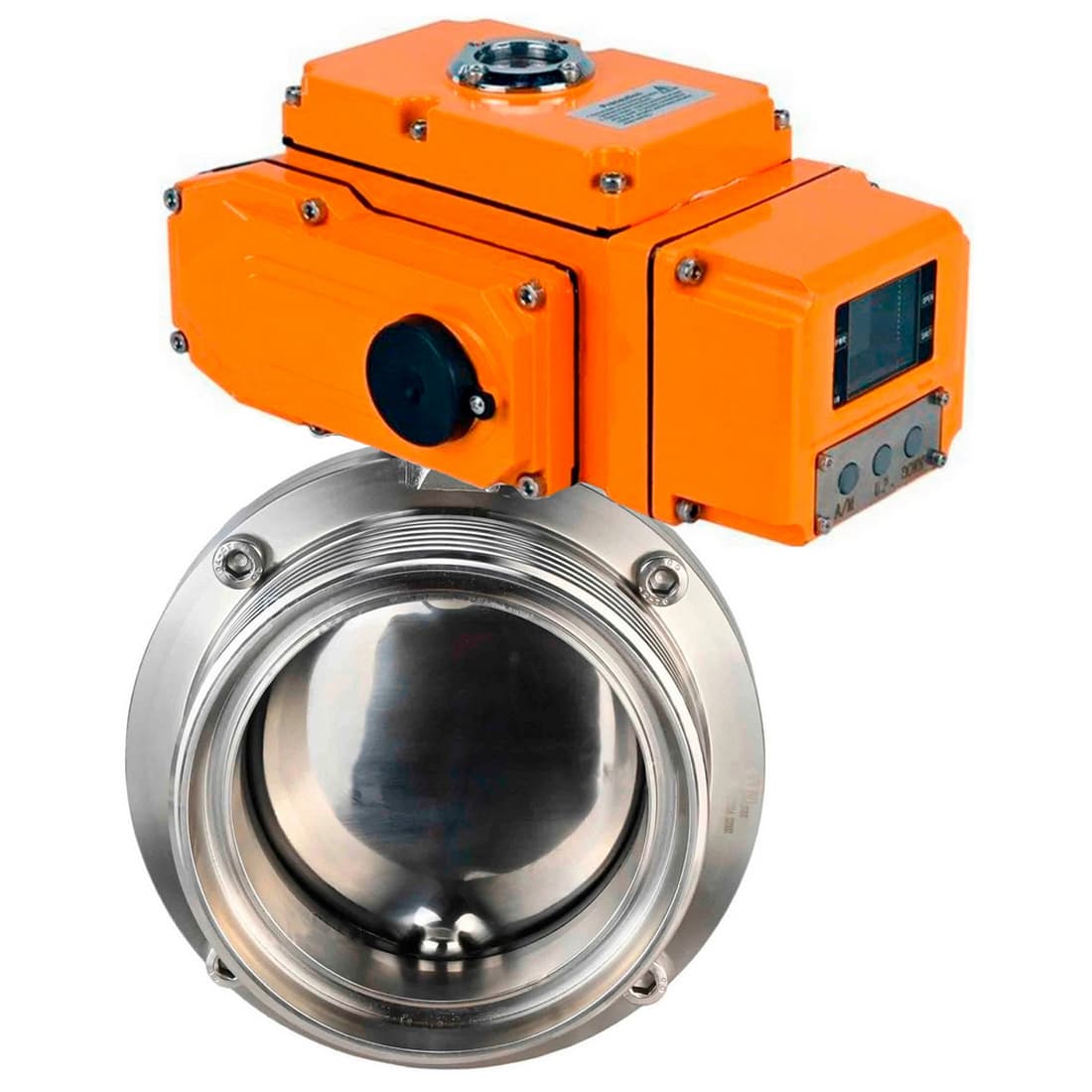 Затвор дисковый поворотный 304-304-Sil-2W-T-H Ду80 Ру10 резьбовой, корпус пищевая нержавеющая сталь 304, уплотнение Silicon, с электроприводом QT-005-220В-0-10В-HARK