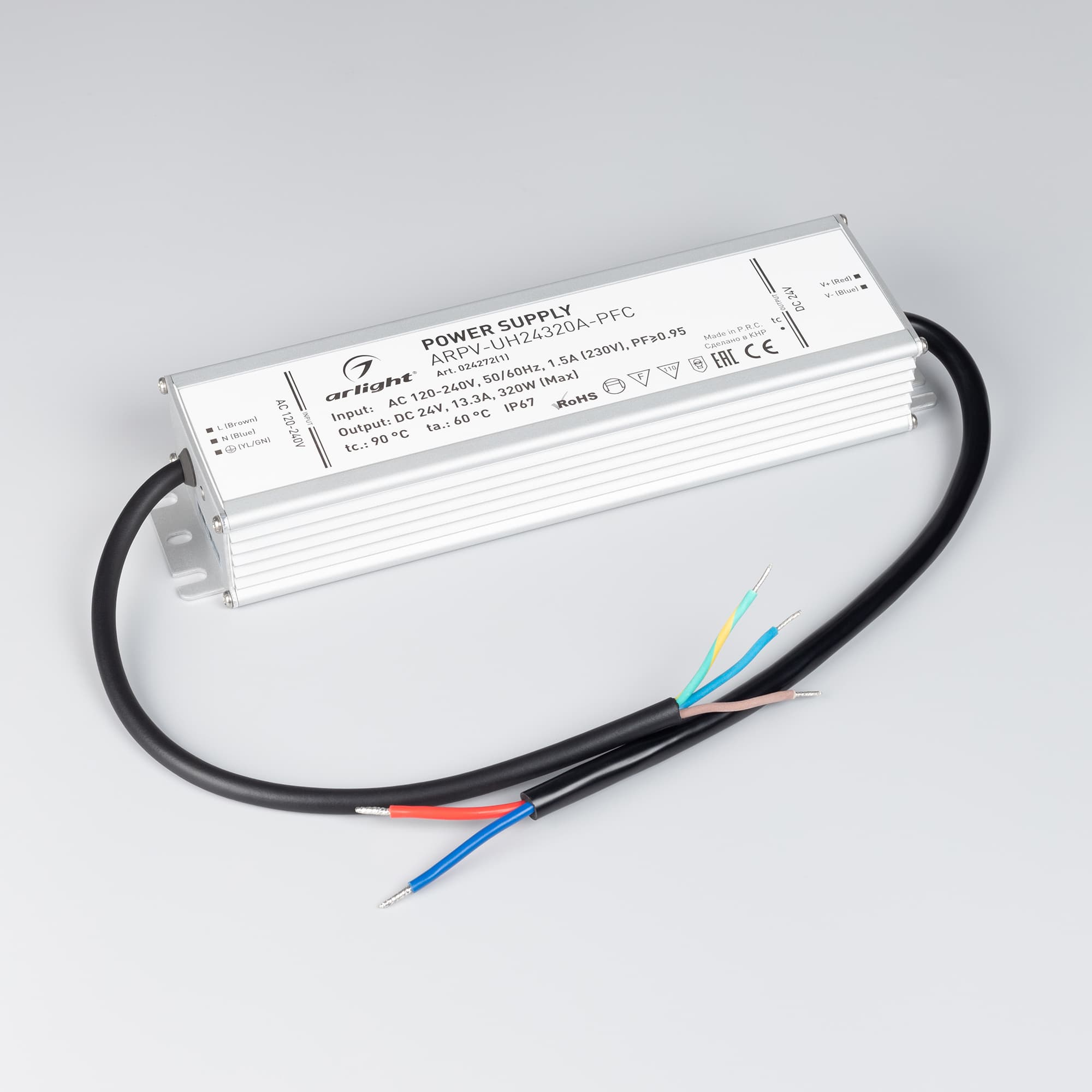 Блок питания ARPV-UH24320A-PFC (24V, 13.3A, 320W) (ARL, IP67 Металл, 7 лет)