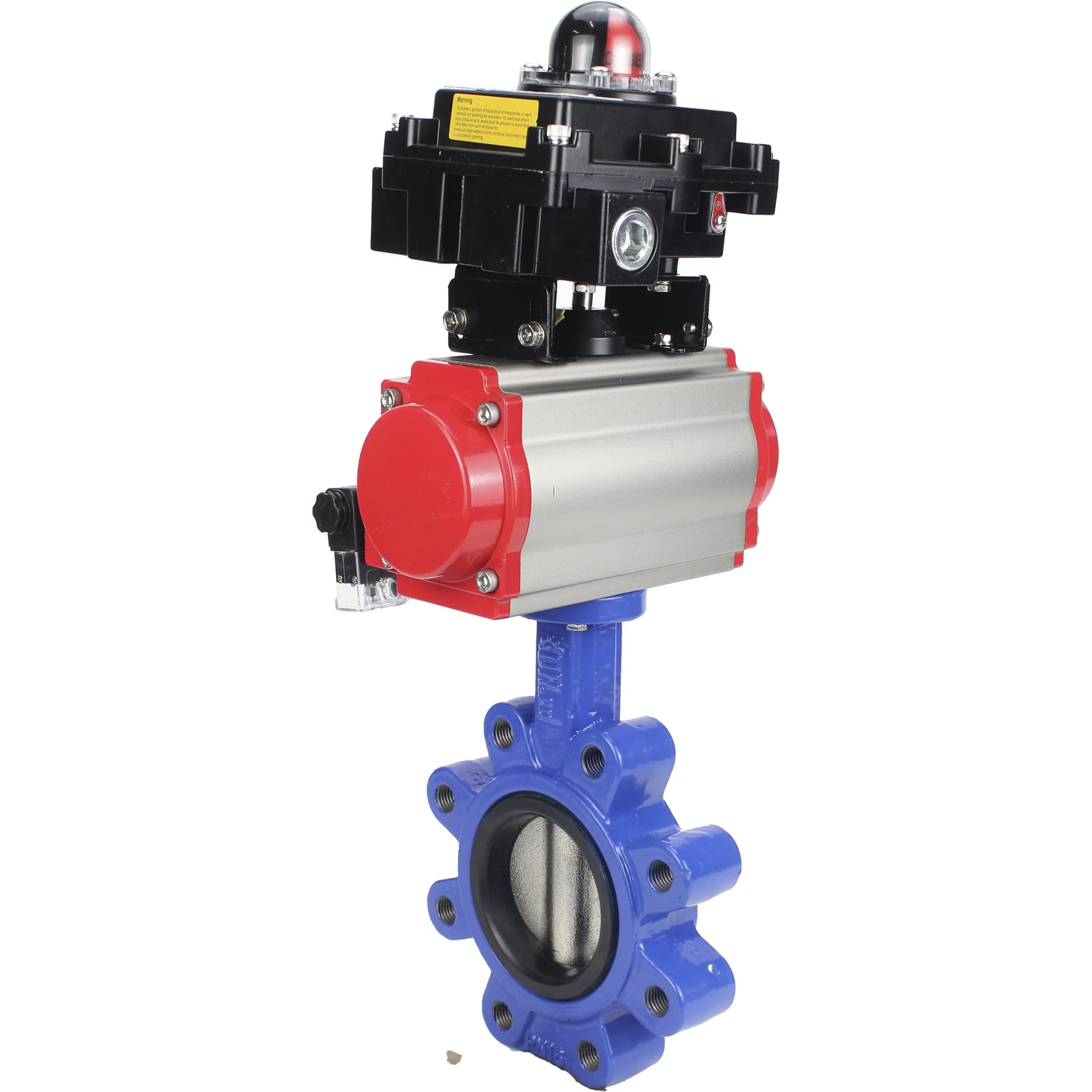 Затвор дисковый поворотный QT450-304-EPDM-2W-Fb-H Ду100 Ру16 чугун QT450, диск нержавеющая сталь 304, уплотнение EPDM, пневмопривод DA-083, пневмораспределитель PND2-S1EM-52-1NC-J08-220VAC и БКВ LSB-410-02ExM12-250