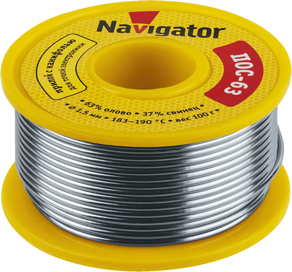 Припой NEM-Pos05-63K-1.5-K100 (ПОС-63, катушка, 1.5 мм, 100 гр) Navigator