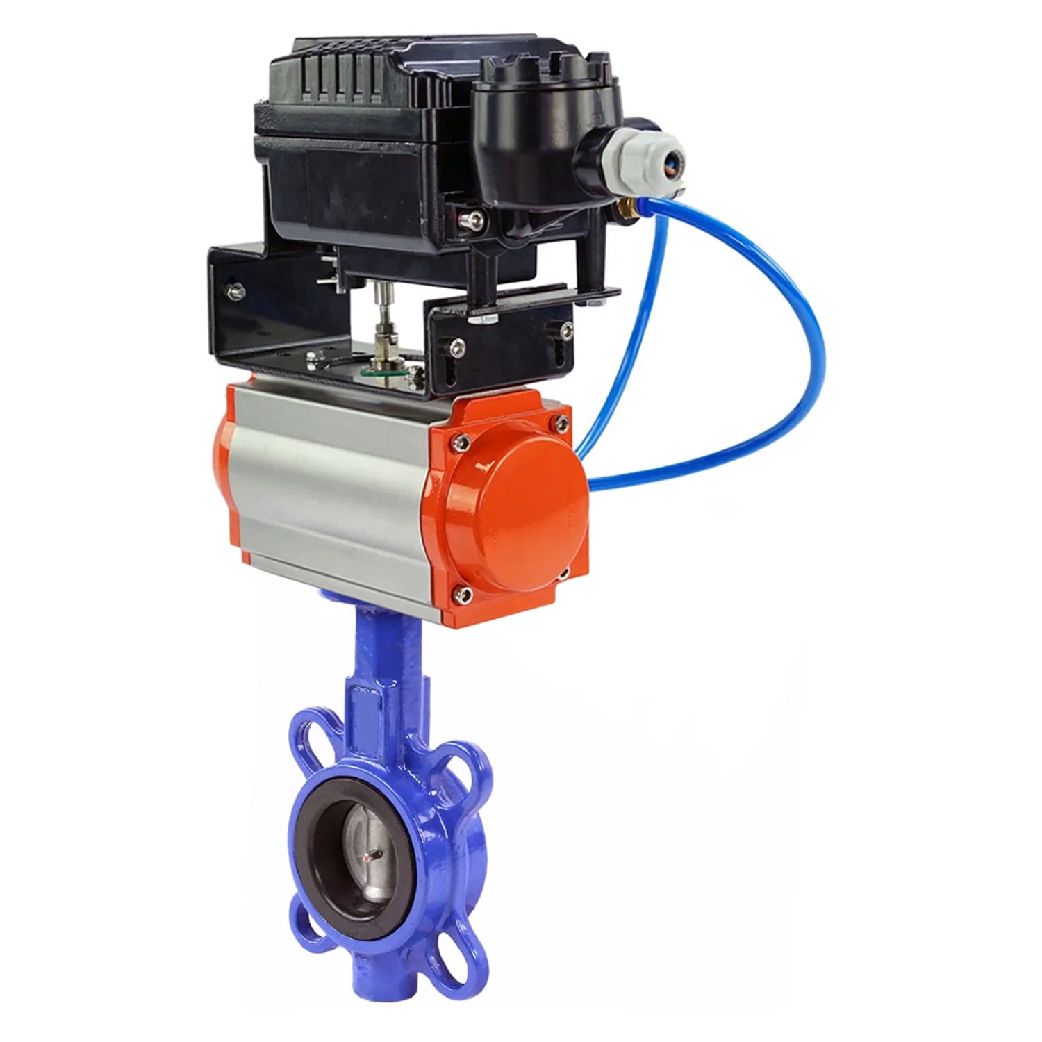 Затвор дисковый поворотный WCB-316L-EPDM Ду40 Ру16, корпус углеродистая сталь WCB, диск нержавеющая сталь 316L, уплотнение EPDM, с пневмоприводом DA-052 и с электропневматическим поворотным позиционером EPRP1-NU-Fb-08 с обратной связью