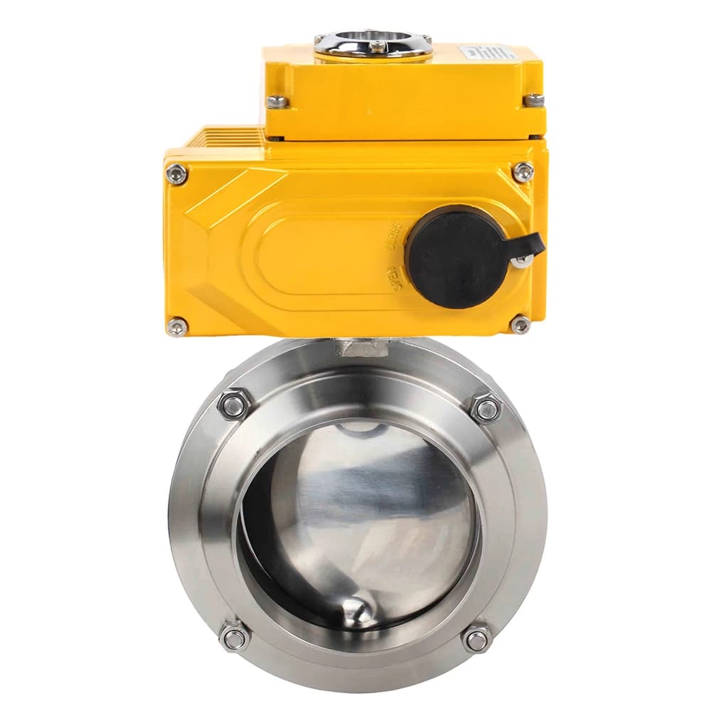 Затвор дисковый поворотный 304-304-Sil-2W-W-H Ду20 Ру10 пищевая нержавеющая сталь 304, уплотнение Silicon, с электроприводом QT-005-220-4-20мА (4-20мА)