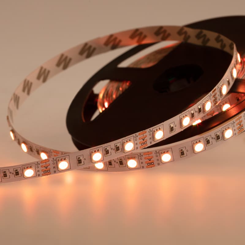 Лента LED открытая, 10 мм, IP23, SMD 5050, 60 LED/m, 12 V, цвет свечения RGB