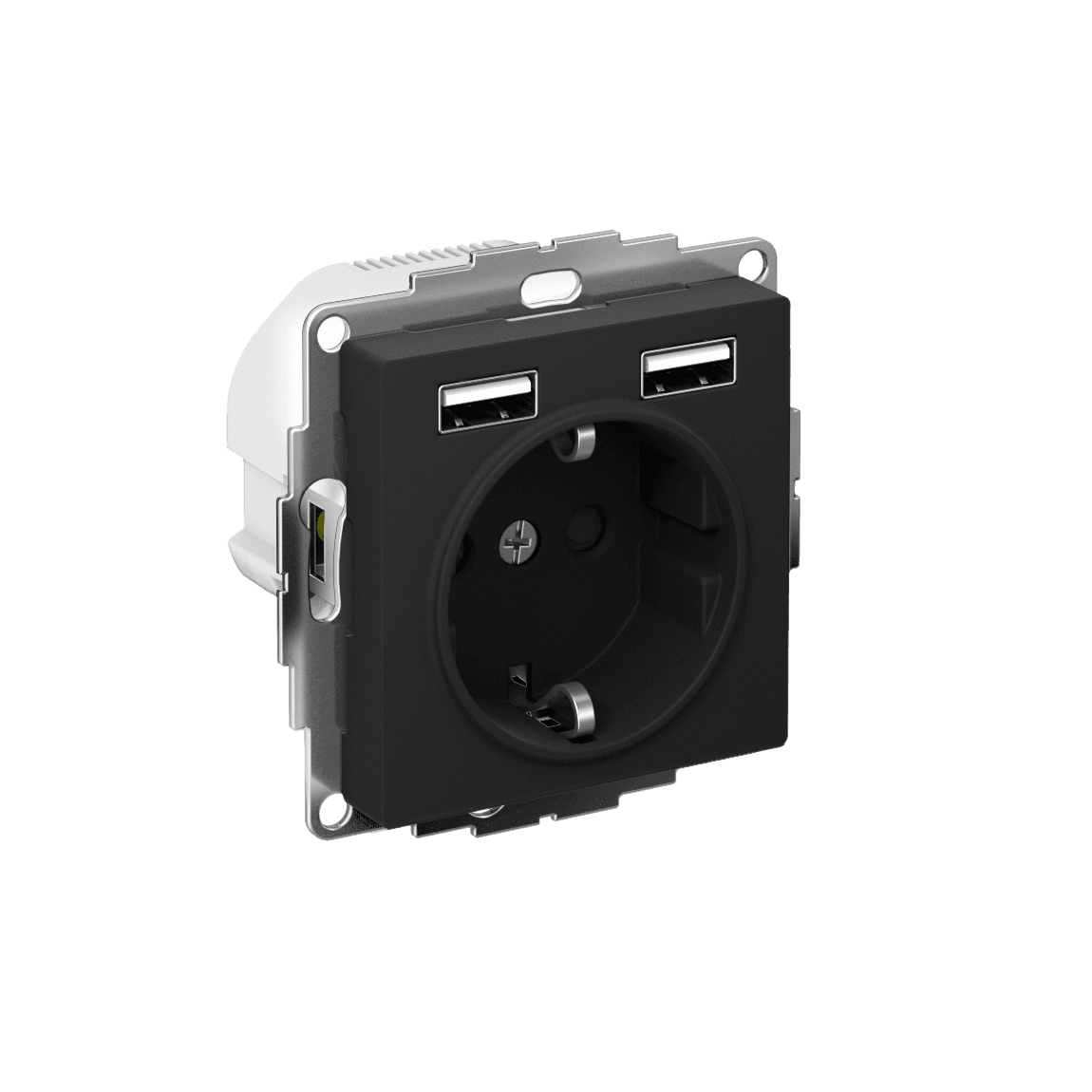 Розетка ATLASDESIGN 16А+USB  A+A, механизм, КАРБОН