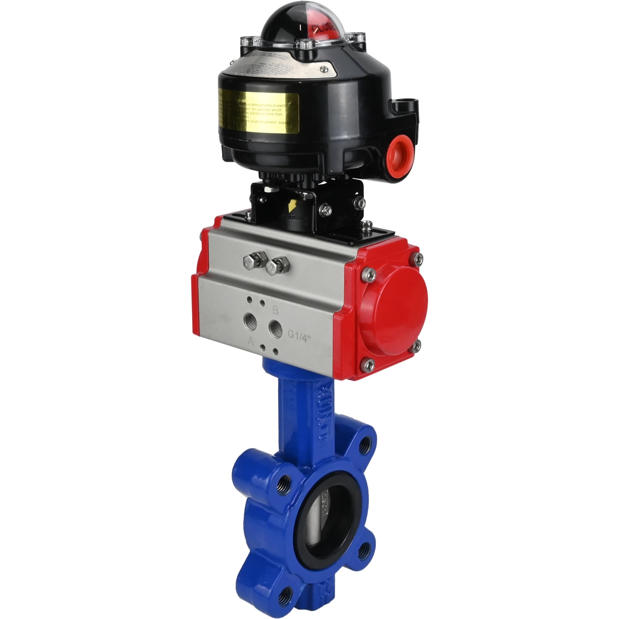 Затвор дисковый поворотный QT450-QT450-EPDM-2W-Fb-H Ду80 Ру16 корпус чугун QT450, диск чугун QT450, уплотнение EPDM, с пневмоприводом SA-105 и БКВ LSB-510-02ExM12-250