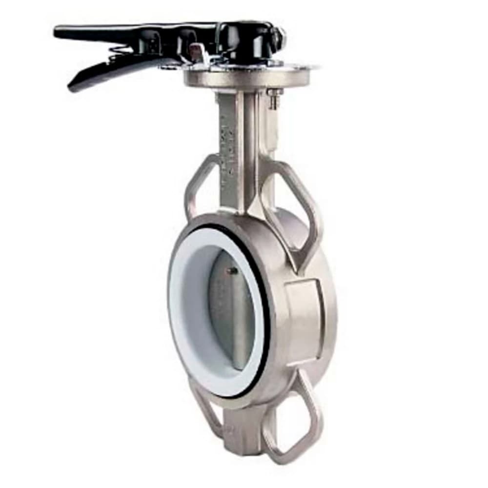 Затвор дисковый поворотный 304-304-PTFE-2W-Fb-H Ду150 Ру16, корпус нержавеющая сталь 304, диск нержавеющая сталь 304, уплотнение PTFE, с рукояткой, ISO-фланец F07, квадрат 14х14