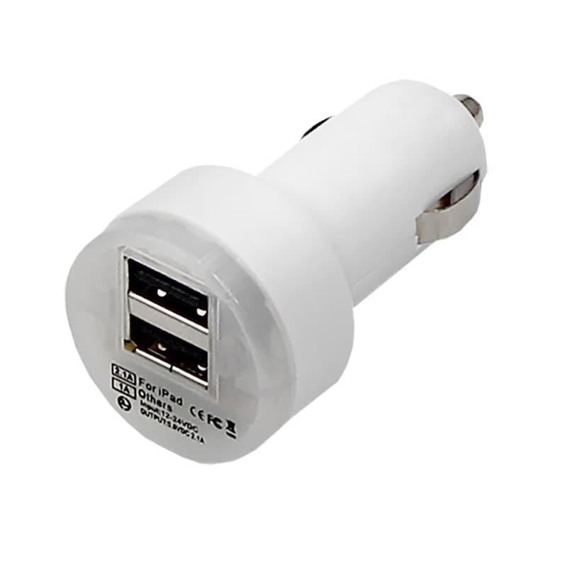 Автозарядка в прикуриватель 2хUSB с индикацией (АЗУ) (1000+2100 mA) белая
