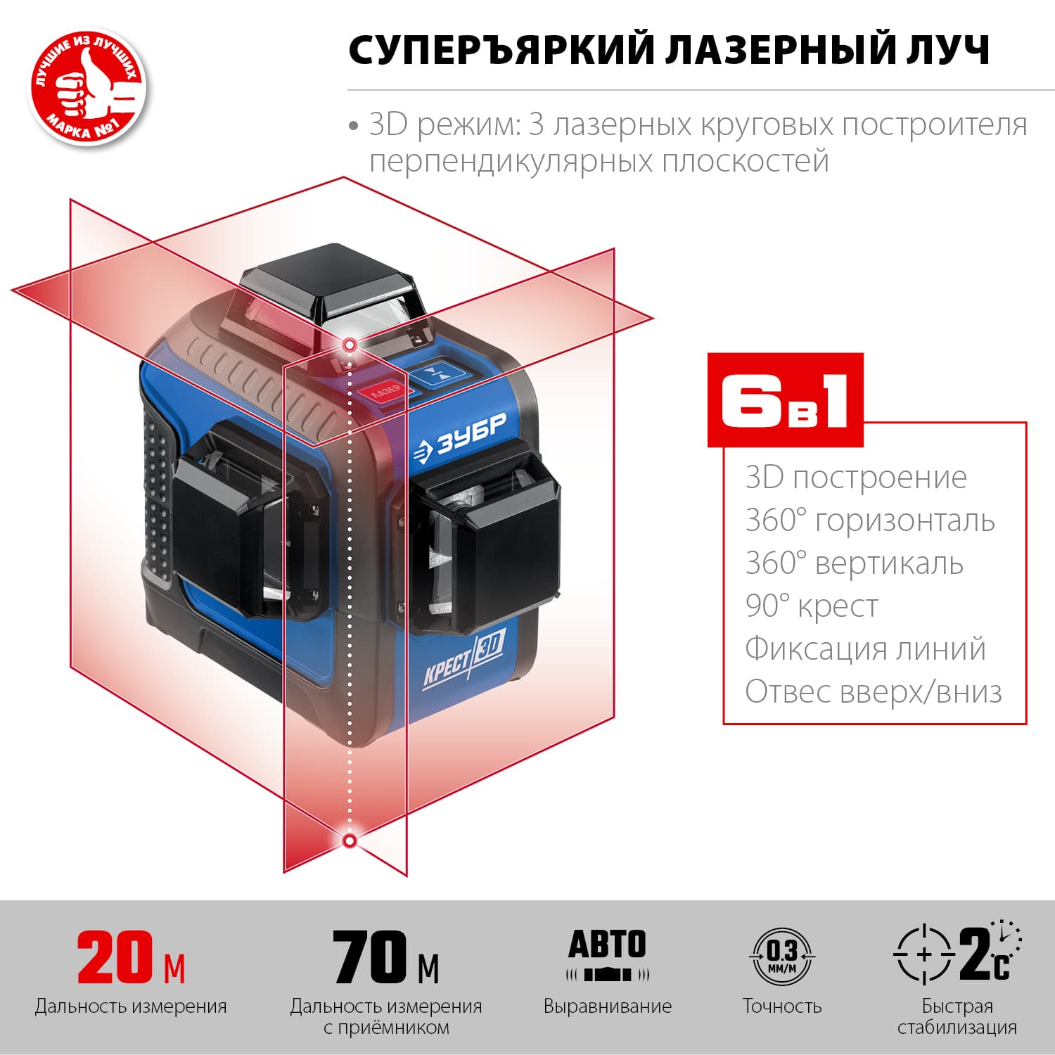 Нивелир лазерный Крест 3D, 20 - 70 м, Профессионал