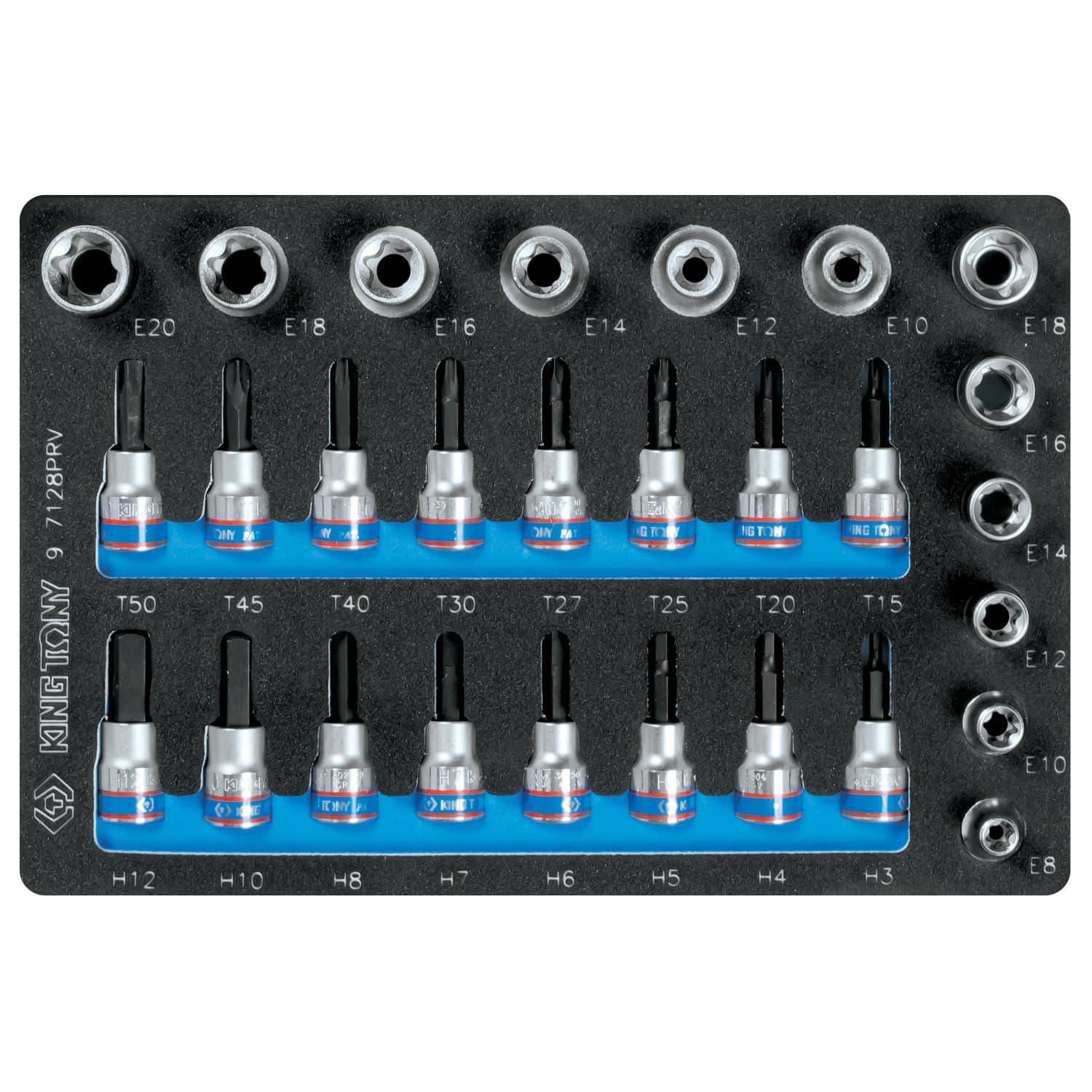 Набор торцевых насадок и головок 1/2'&3/8', TORX, HEX, Е6-Е20, ложемент, 28 предметов