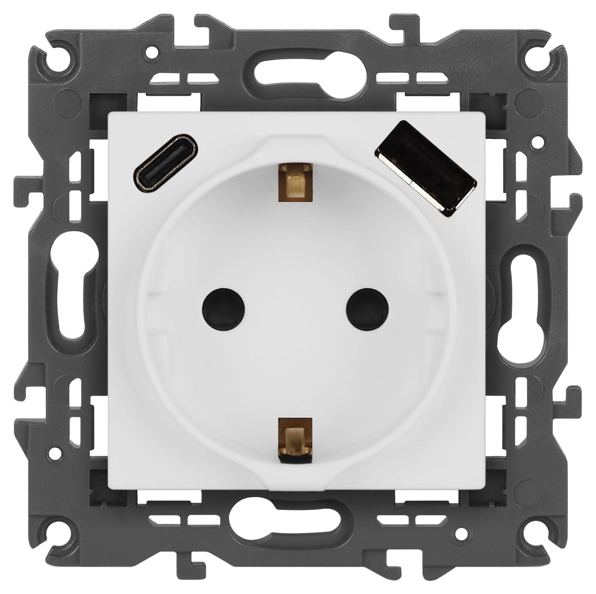 Розетка Elegance 14-4108-01М 2P+E 16A-250В со шторками с USB type-A+C 5В-3А белый матовый