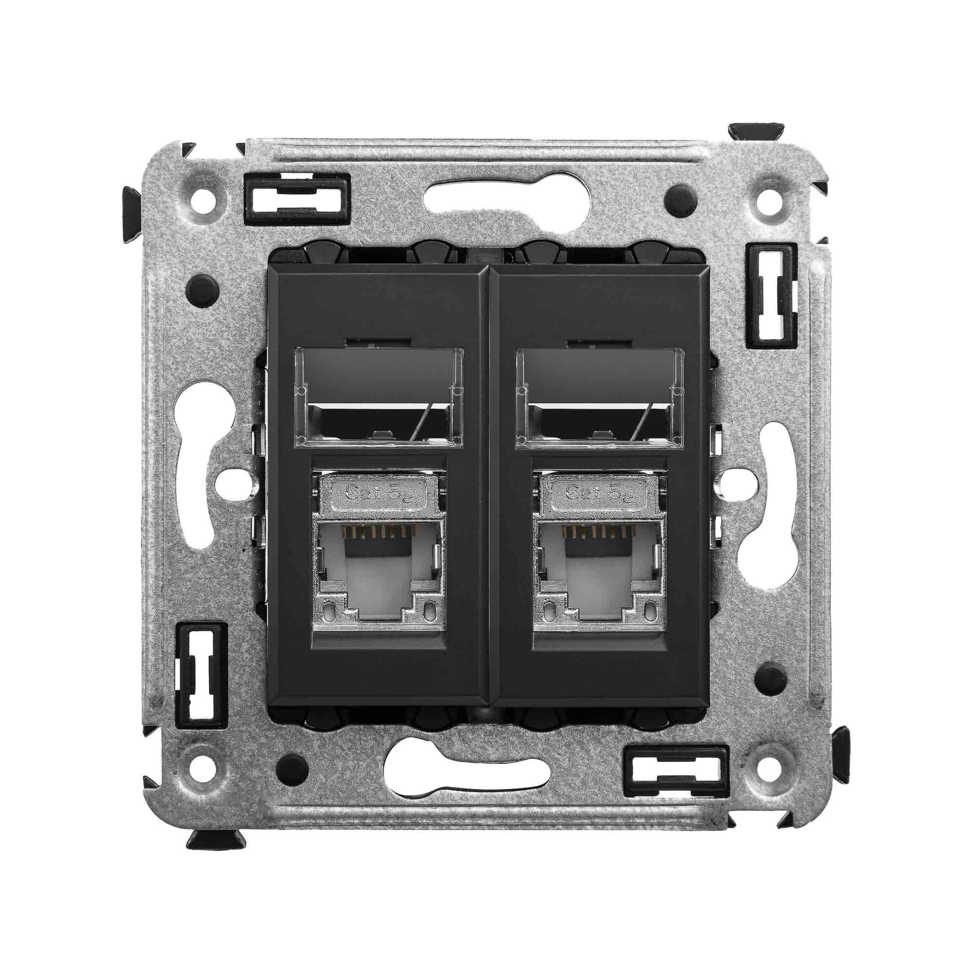 Avanti Компьютерная розетка RJ-45 в стену, кат.5e двойная экранированная,, Черный матовый
