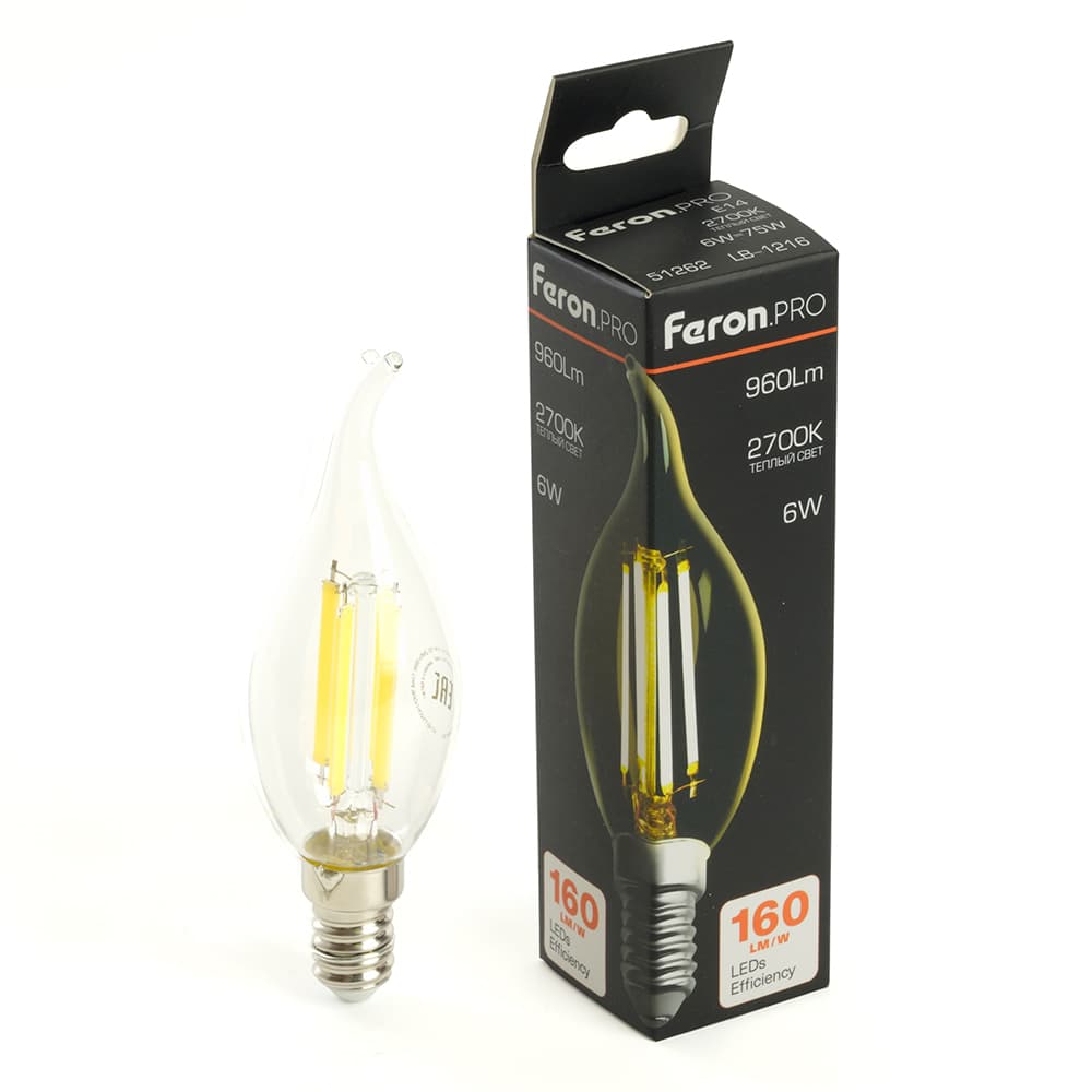 Лампа светодиодная LED 6вт Е14 теплый свеча на ветру FILAMENT .PRO