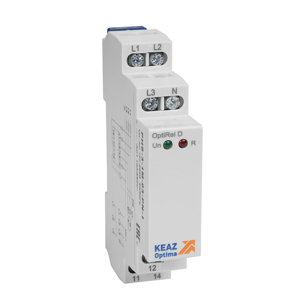 Реле контроля фаз OptiRel D PHS-3-1M-03-PN-2 чередования обрыва фаз трехфазный+N 2СО