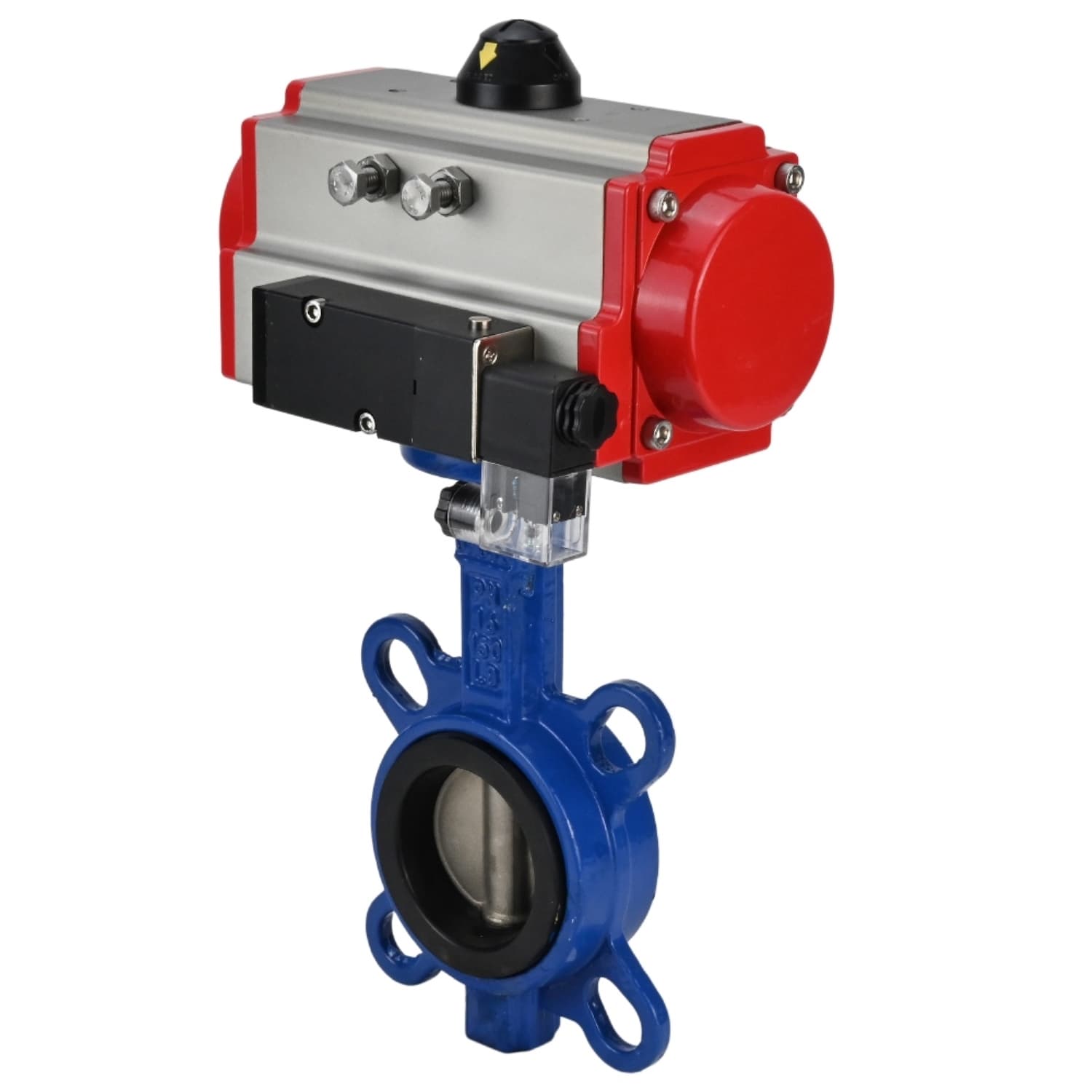 Затвор дисковый поворотный GG25-316L-NBR Ду250 Ру16, корпус чугун GG25, диск нержавеющая сталь 316L, уплотнение NBR, с пневмоприводом SA-210 с возвратными пружинами, с пневмораспределителем PND2-S1EM-52-1NC-J08-220VAC
