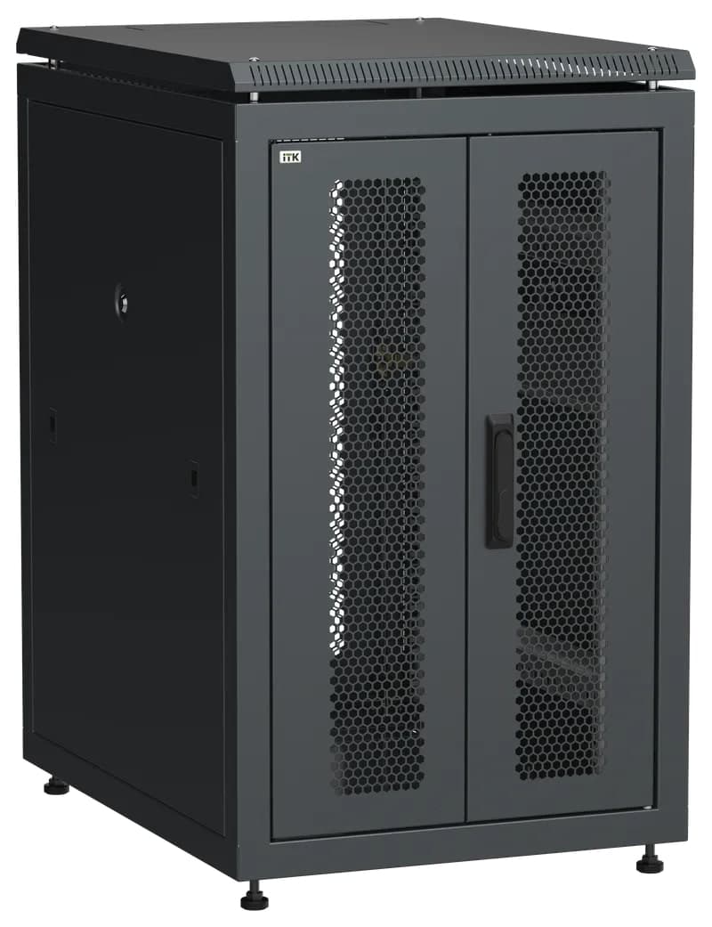 Шкаф напольный сетевой 19' LINEA N 18U 600х800мм передняя распашная перфорированная дверь задняя перфорированная черный