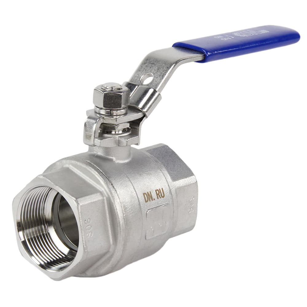 Кран шаровой КШМП.316.230 1 1/4'' Ду32 Ру63 полнопроходной двухходовой, нержавеющая сталь SS316, внутренняя резьба, уплотнение PTFE, ручка-рычаг