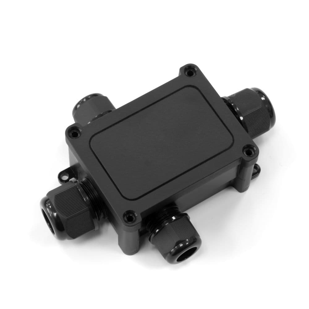 Коробка распределительная 4-вводная IP68 ПА66 40А 450В d5-14 мм 135х96х42 черная