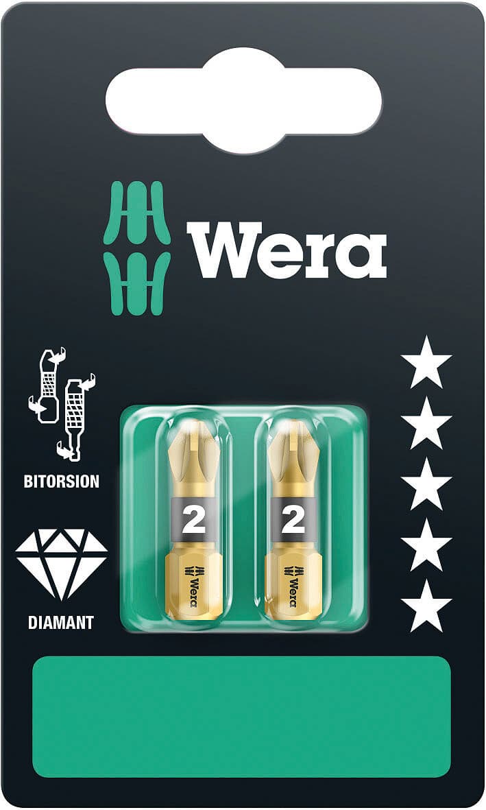 Бита биторсионная 851/2 BDC PH SB алмазное покрытие хвостовик 1/4 C 6.3 2 шт PZ 2X25 мм с держателем-еврослот