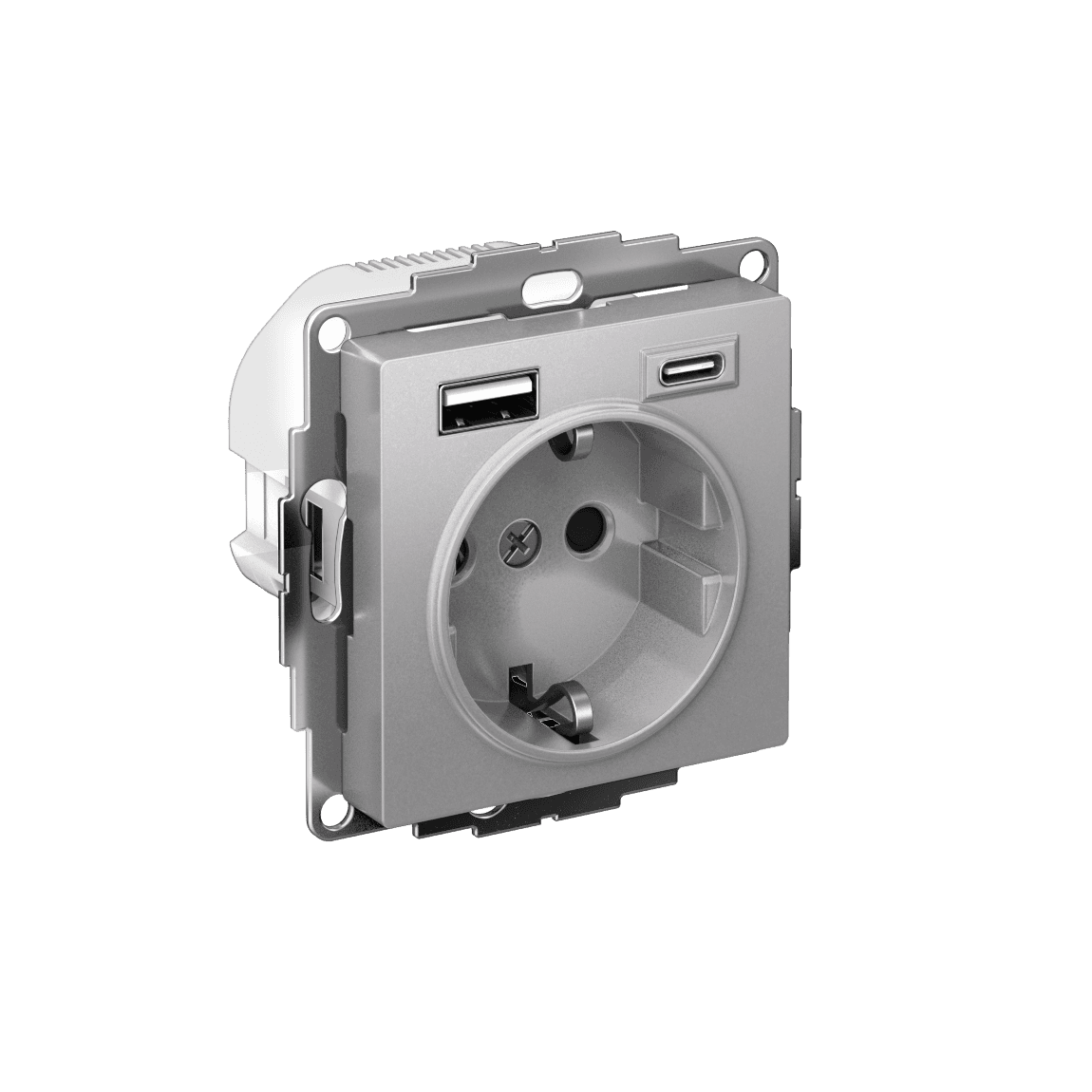 ATLASDESIGN РОЗЕТКА 16А c 2 USB A+C, 5В/2,4А/3,0А, 2х5В/1,5А, механизм, АЛЮМИНИЙ