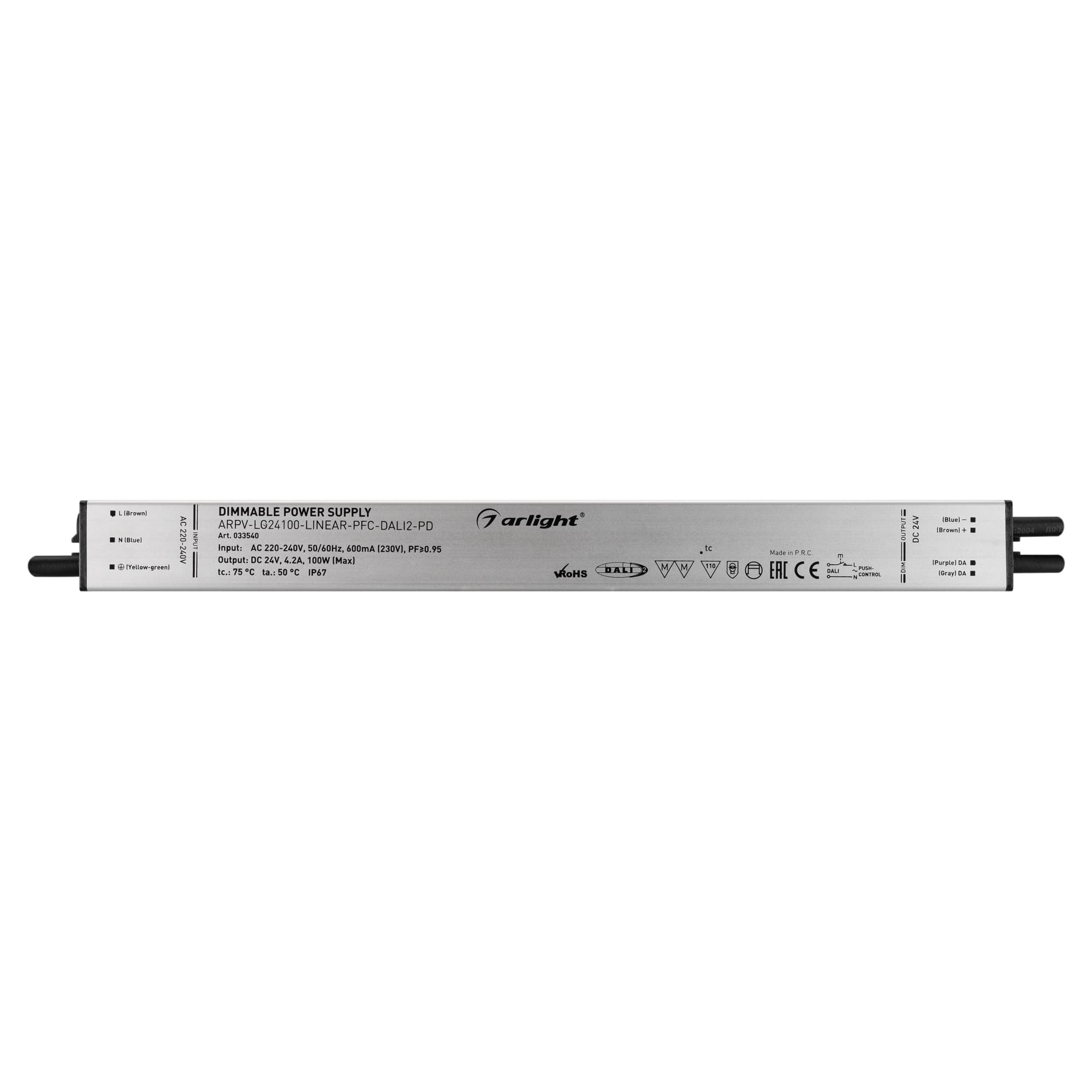 Блок питания ARPV-LG24100-LINEAR-PFC-DALI2-PD (24V, 4.2A, 100W) ( IP67 Металл, 5 лет)
