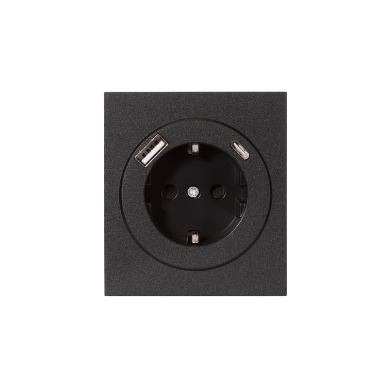 Розетка STRONG одинарная с/з скрытой установки з/ш 16А с USB A+C быстрой зарядки 5В/3А механизм антрацит