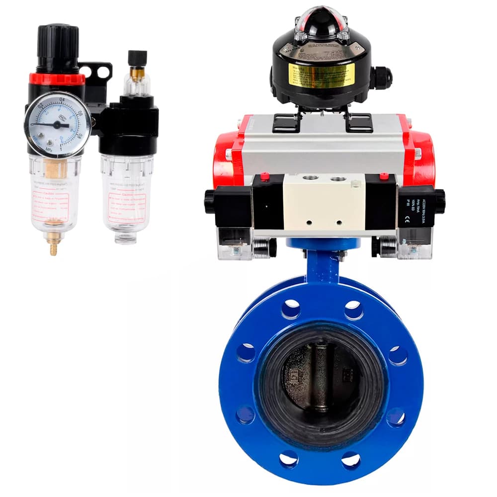 Затвор дисковый поворотный GGG40-304-EPDM-2W-F-H Ду125 Ру16 чугун GGG40, диск нержавеющая сталь 304, уплотнение EPDM, пневмопривод SA-160, пневмораспределитель PND1-S2EM-52-2-T08-220VAC, БКВ LSB-510-02ExM12-250 и БПВ APU1-10-40-V08