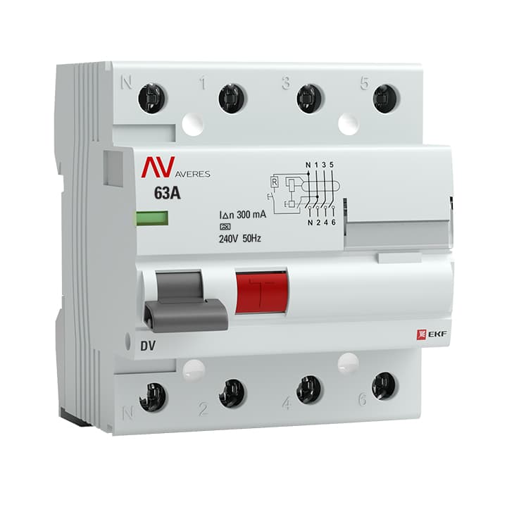 Устройство защитного отключения DV 4P 63А/300мА (A) AVERES