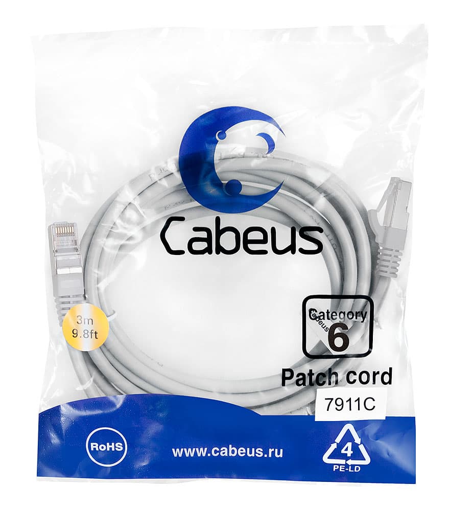 Патч-корд F/UTP, категория 6, 2xRJ45/8p8c, экранированный, серый, LSZH, 3м