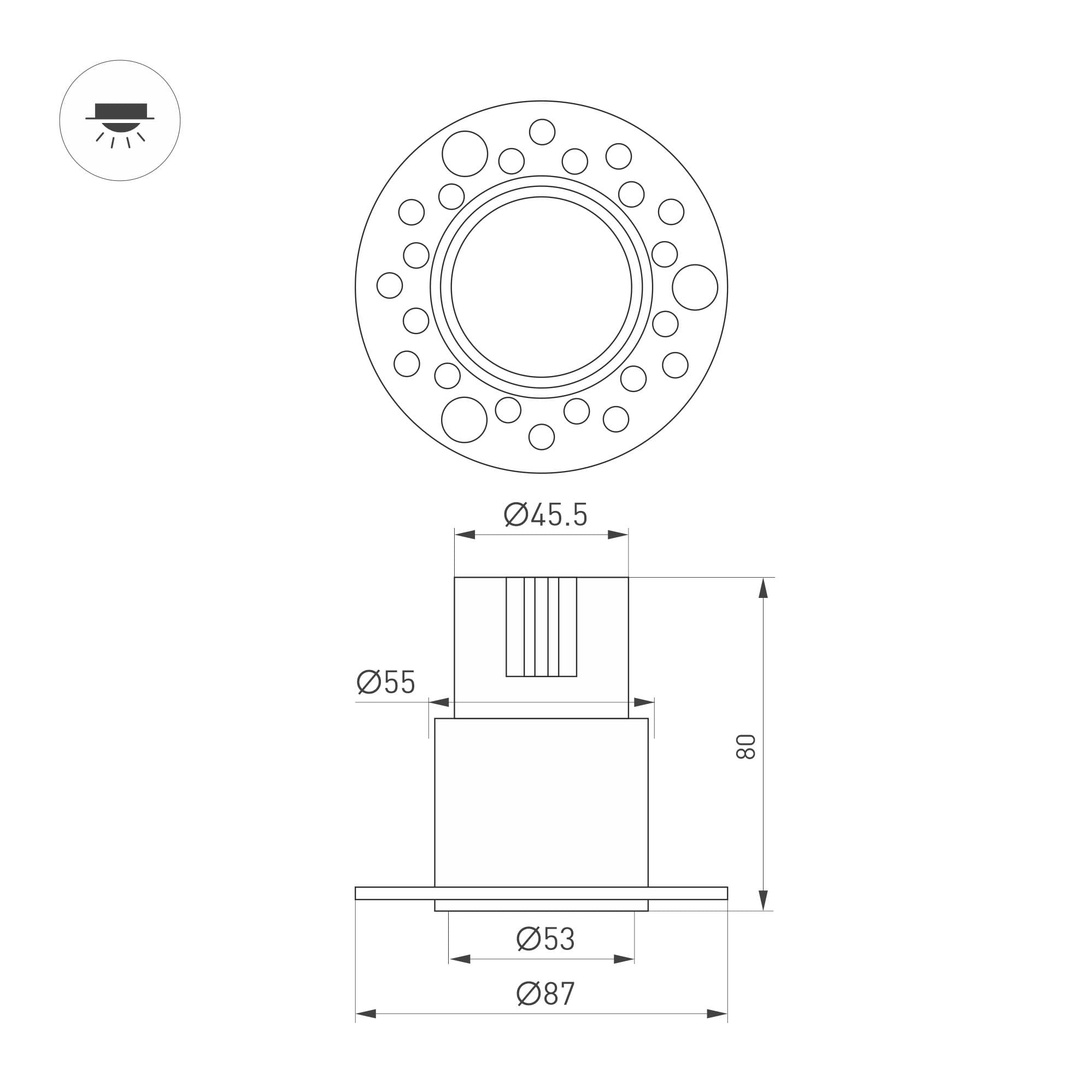 Светильник MS-INVISIO-TRIMLESS-R55-15W Warm3000, WH-WH, 36 deg, 230V, IP54, Металл, 5 лет