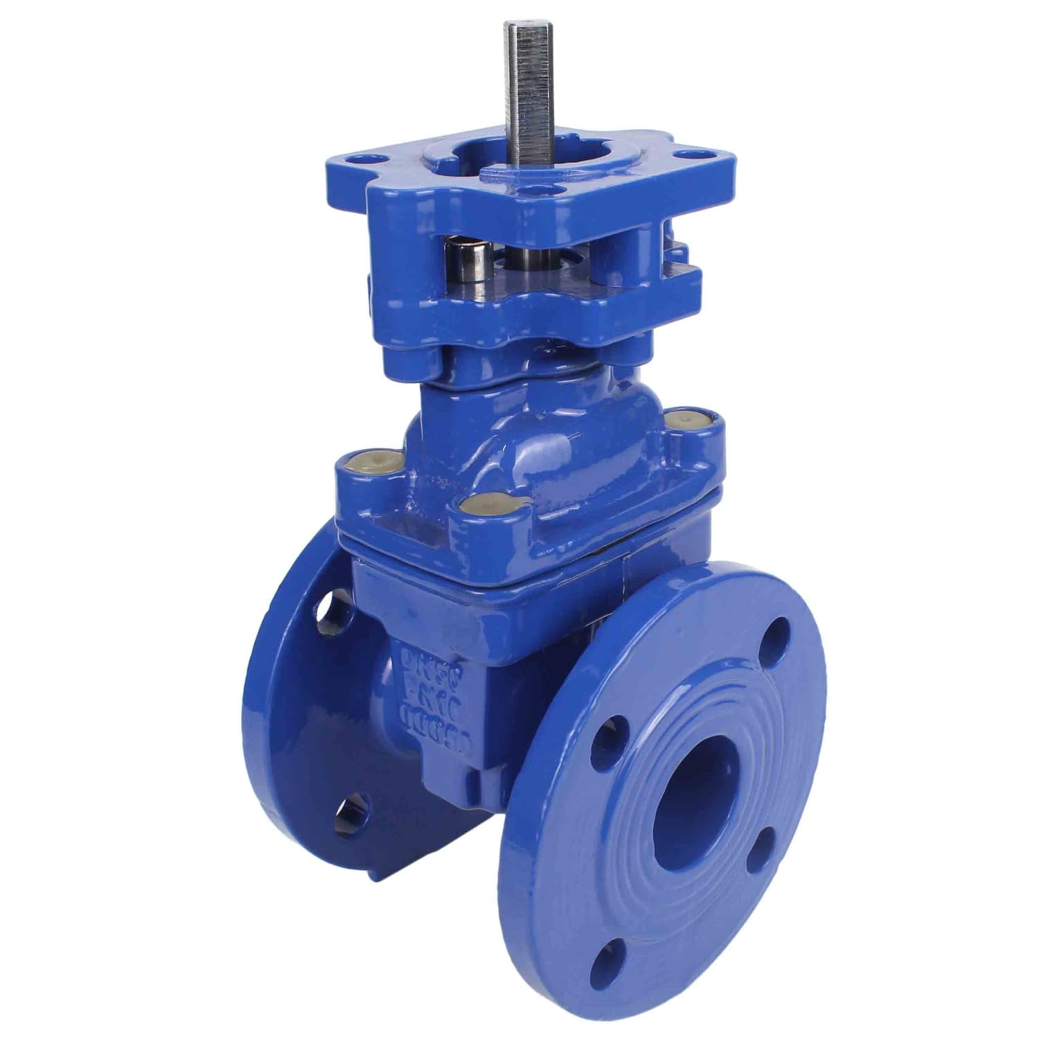 Задвижка клиновая 30ч939р GGG50-GGG50-EPDM-BLUE Ду250 Ру10/16, фланцевая, корпус чугун GGG50, уплотнение EPDM, c ОСТ-фланцем и квадратным штоком под электропривод, цвет синий