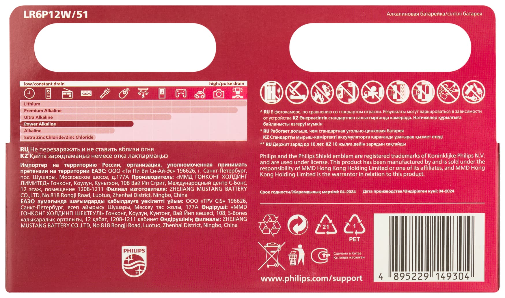 Элемент питания алкалиновый LR6P12W/51 АА 1,5v 12 шт. LR6-12BL Power