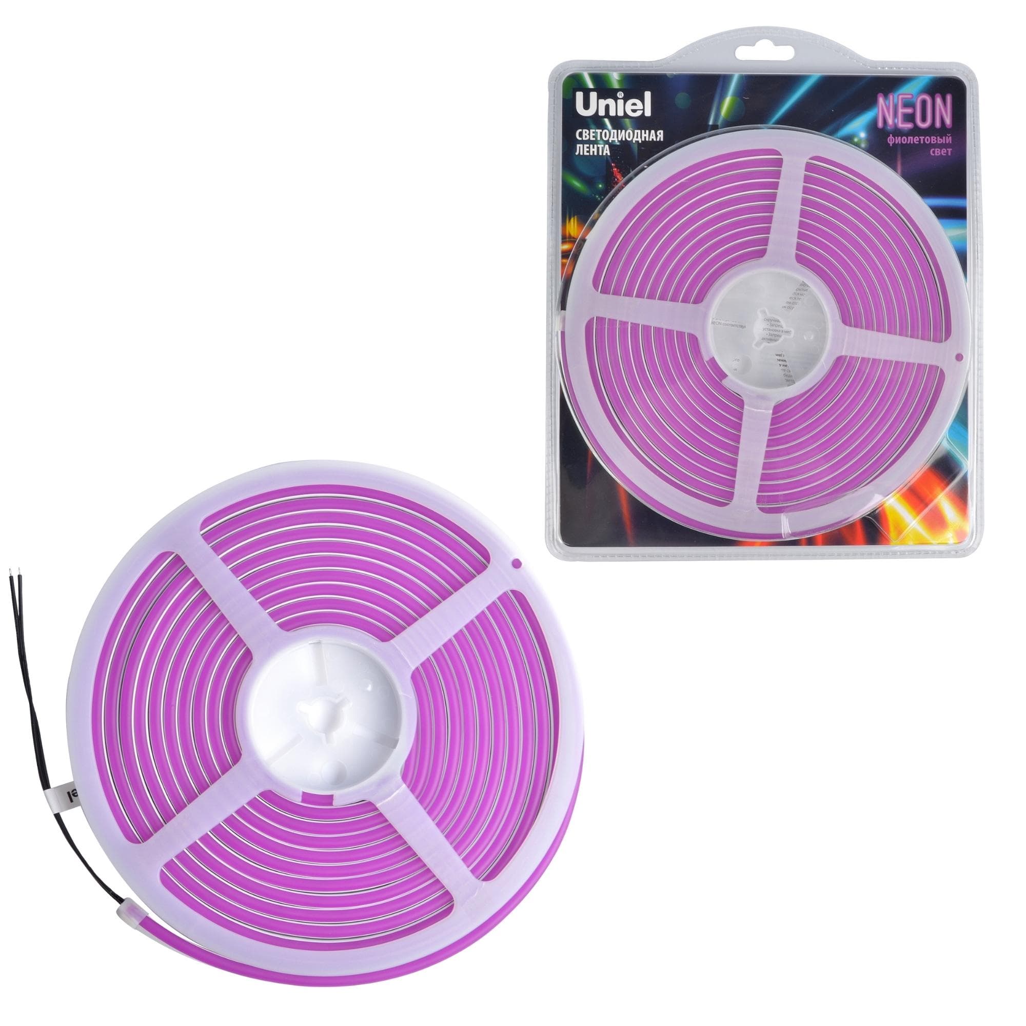 Лента светодиодная гибкая. NEON ULS-N01-2835-120LED/m-6mm-IP67-DC12V-9W/m-5M-PURPLE катушка 5 м в блистере фиолетовый свет