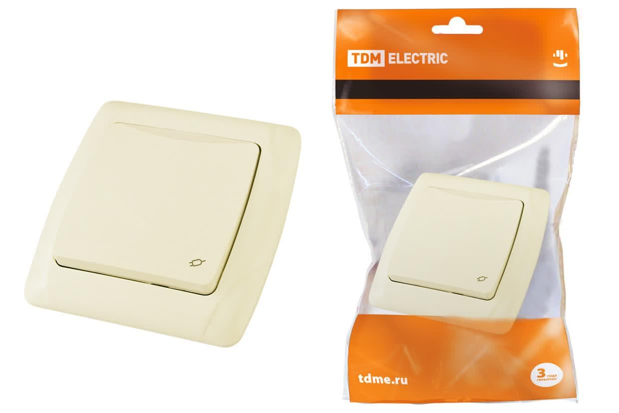 "Розетка с крышкой 2П+З 16А 250В IP44 сл. кость ""Онега"" TDM"