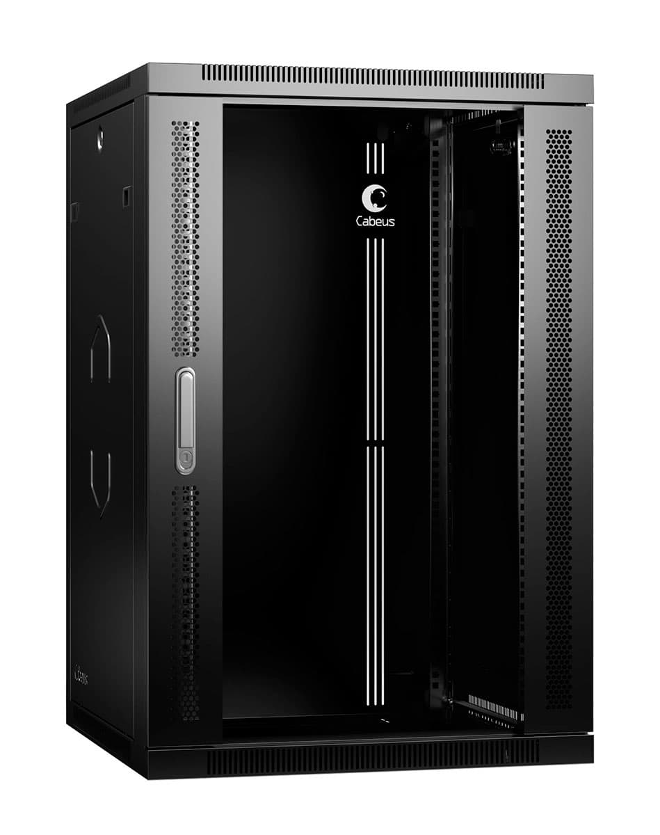 Шкаф телекоммуникационный настенный разобранный 19дюймов 18U 600x600x901mm (ШхГхВ) дверь стекло, цвет черный (RAL 9004)