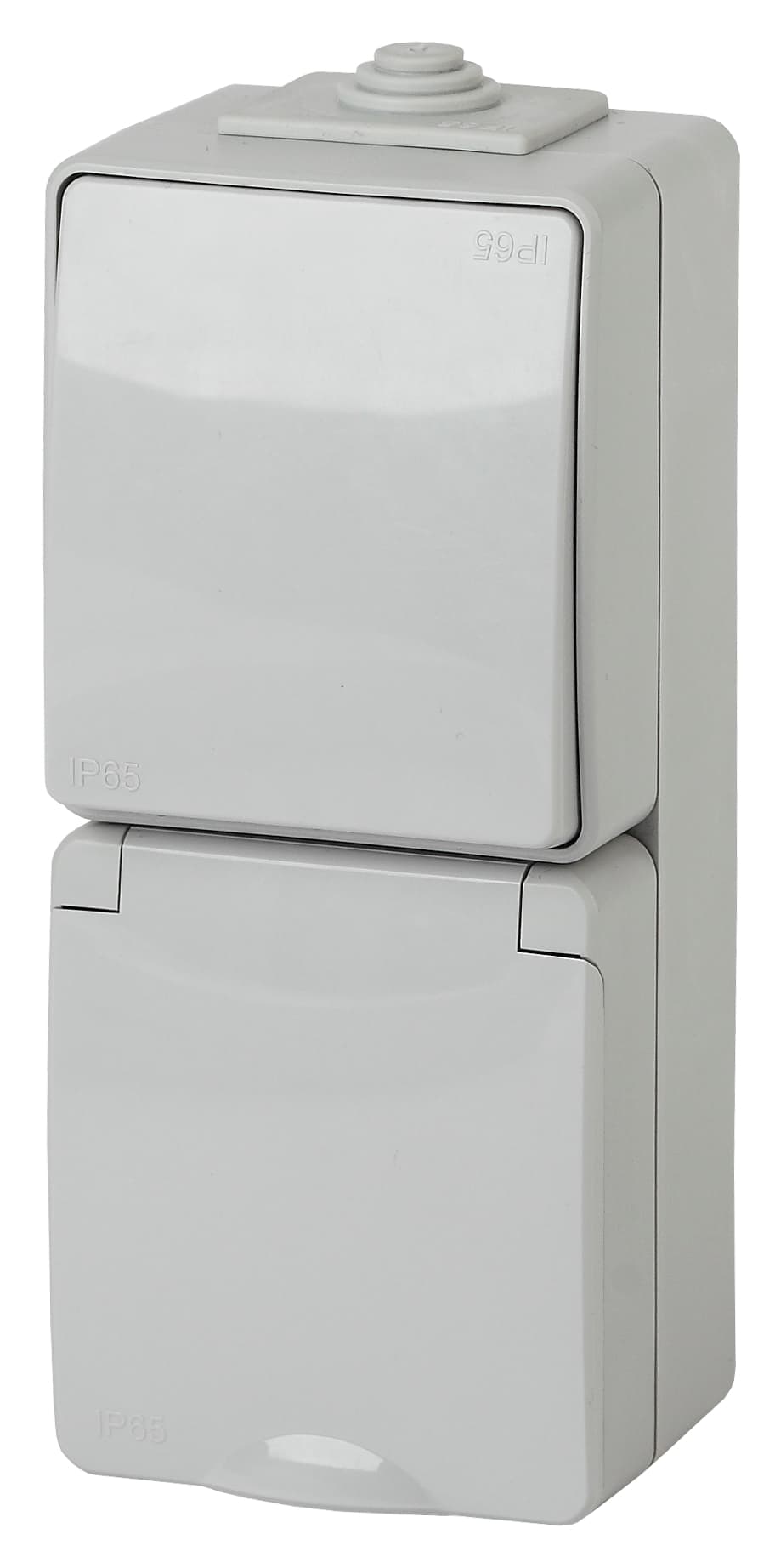 Блок розетка+выкл. верт. IP65, 16A(10AX)-250В, ОУ, Эра Эксперт, серый, 11-7607-03