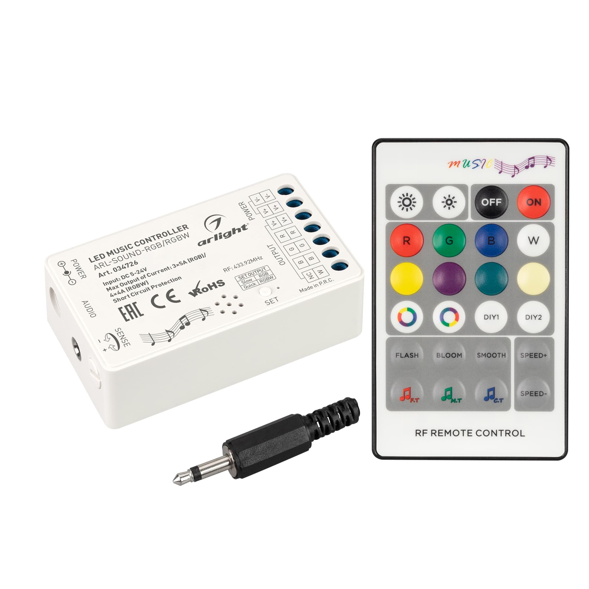 Аудиоконтроллер ARL-SOUND-RGB/RGBW (12-24V, 4x4A, RF ПДУ 24кн) ( IP20 Пластик, 3 года)