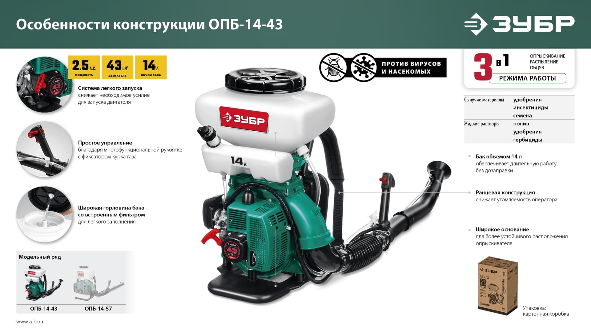 Опрыскиватель бензиновый, 14 л, 2.5 л.с