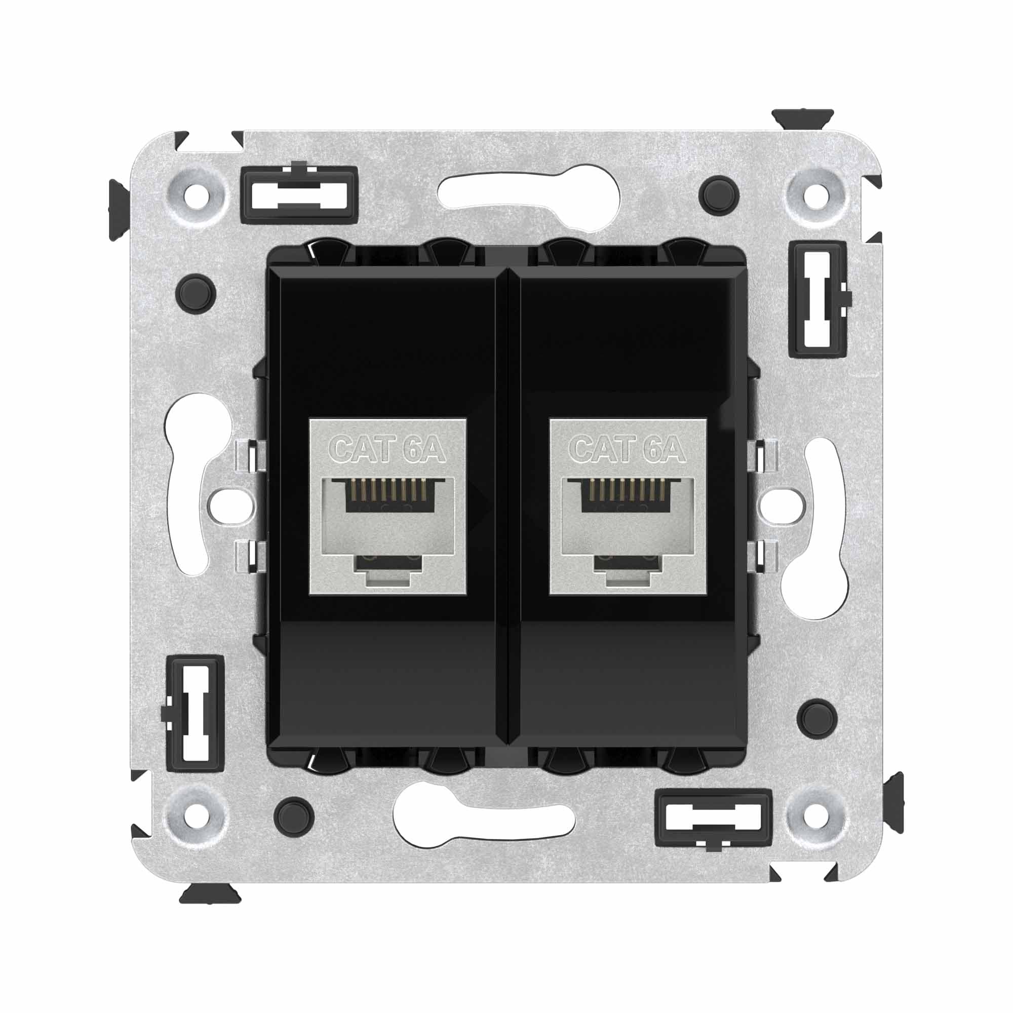 Avanti Компьютерная розетка RJ-45 без шторки в стену, кат.6А двойная экранированная,  Черный квадрат