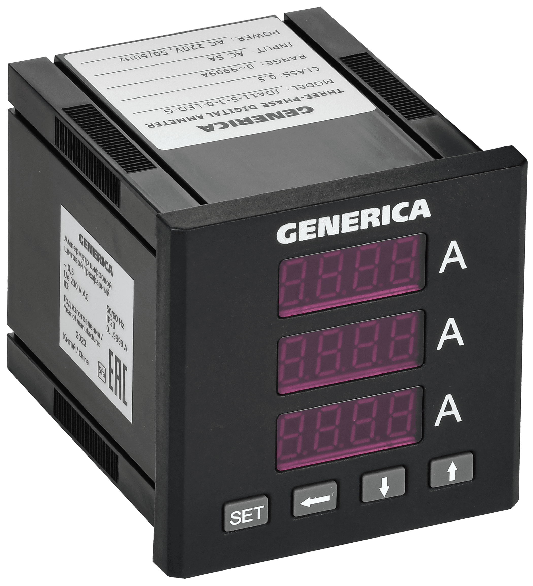 Амперметр цифровой щитовой трехфазный 72х72 мм LED GENERICA