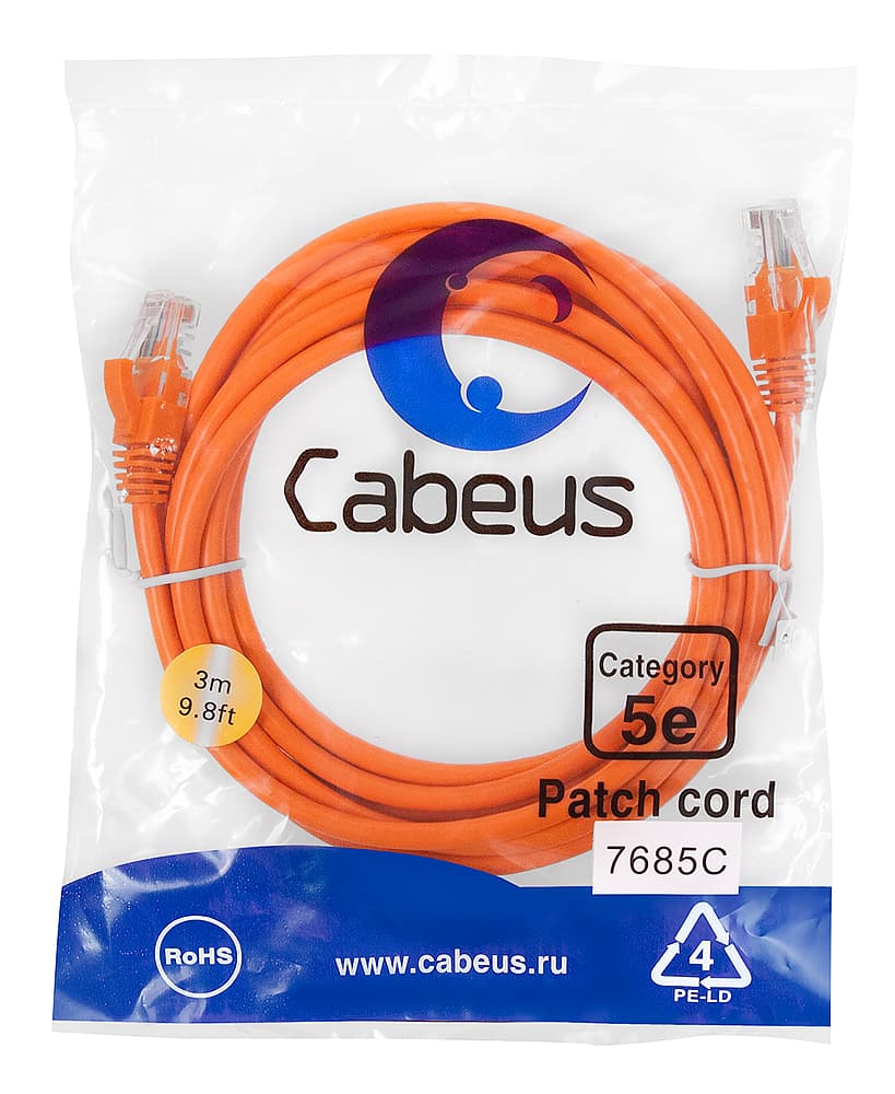 Патч-корд U/UTP, категория 5е, 2xRJ45/8p8c, неэкранированный, оранжевый, LSZH, 3м