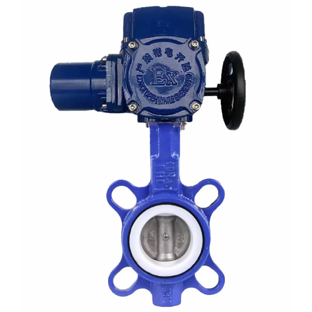 Затвор дисковый поворотный WCB-316L-PTFE Ду40 Ру16, корпус углеродистая сталь WCB, диск нержавеющая сталь 316L, уплотнение PTFE, с 1/4-оборотным электроприводом QT-W (M) EX-010 220В