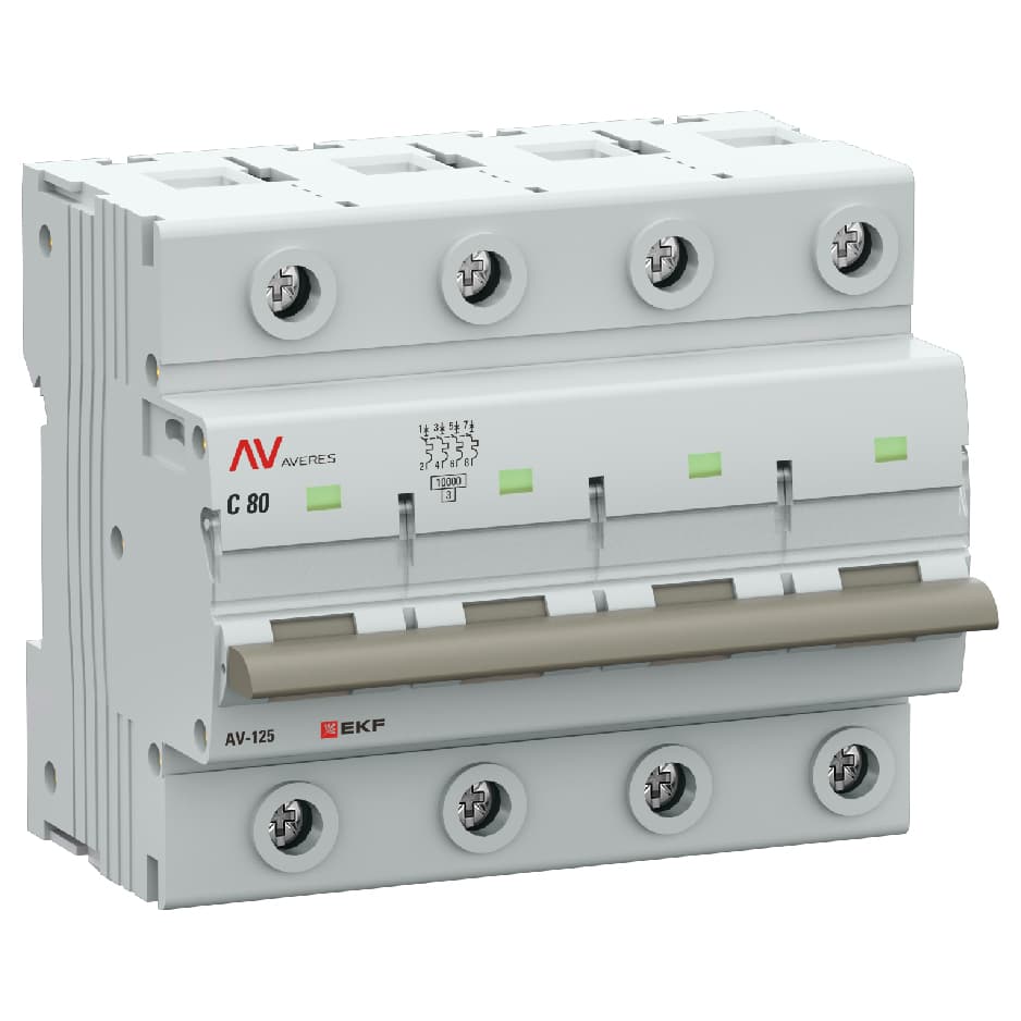 Выключатель автоматический AV-125 4P 80A (D) 10kA AVERES