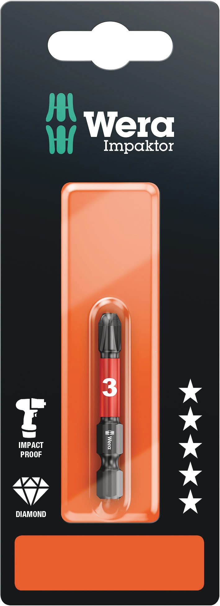 Бита ударная 851/4 IMP DC Impaktor PH SB алмазное покрытие хвостовик шестигранный 1/4 E 6.3 PH 3X50 мм с держателем-еврослот для подвеса