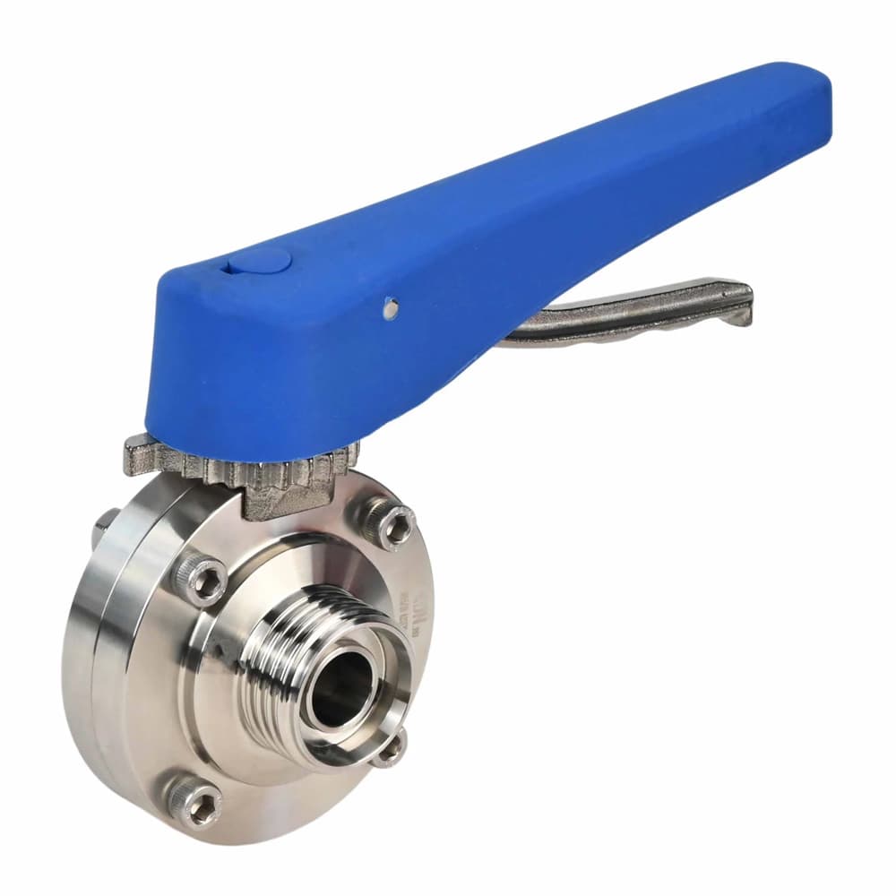 Затвор дисковый поворотный 304-304-Sil-2W-T-H Ду32 Ру10 пищевая нержавеющая сталь 304, уплотнение Silicon, резьбовой, с рукояткой