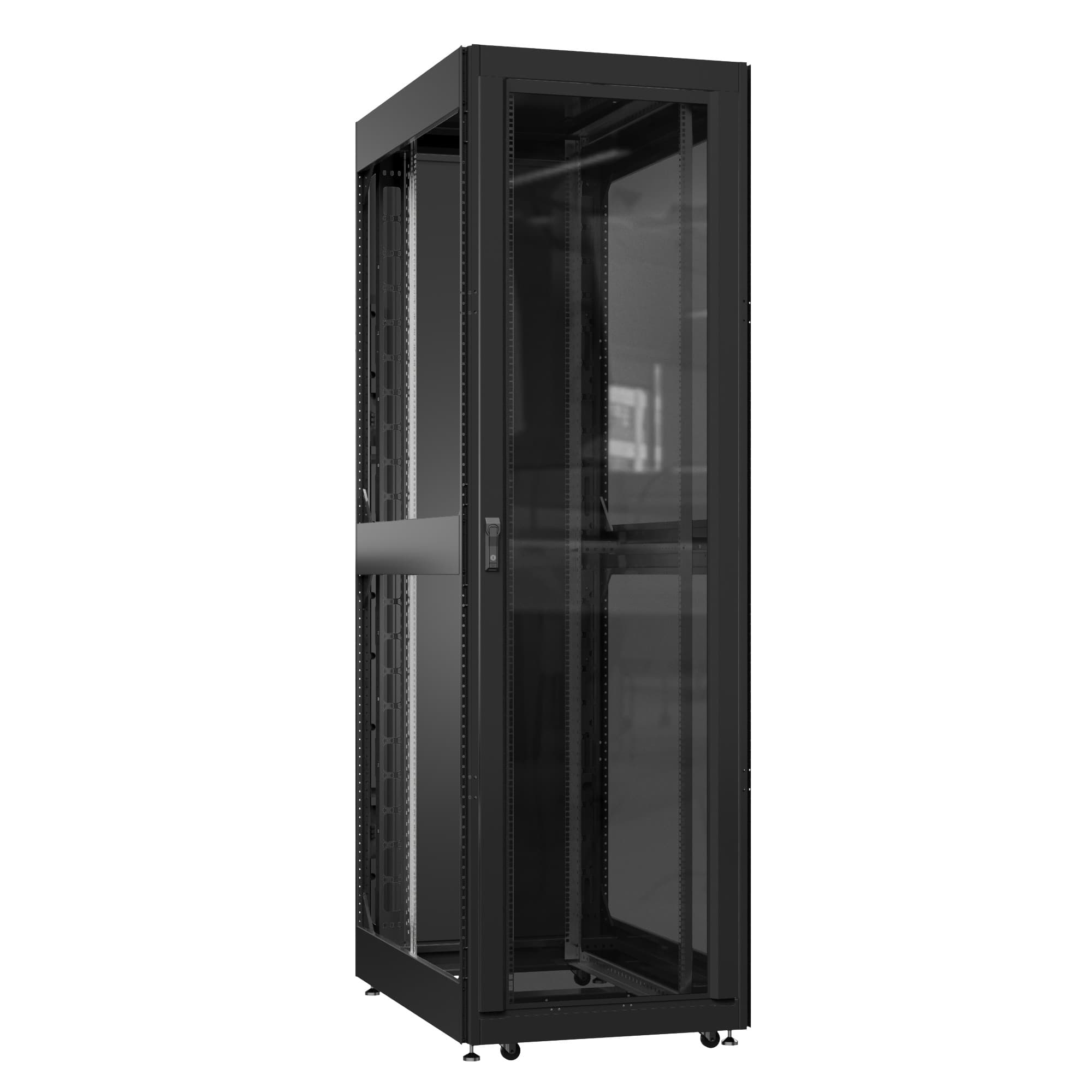 Шкаф серверный 42U 800х1000 передняя дверь: стекло IP41. задняя дверь: одностворчатая глухой металл IP51. боковые панели: без. цвет: черный RAL9005 