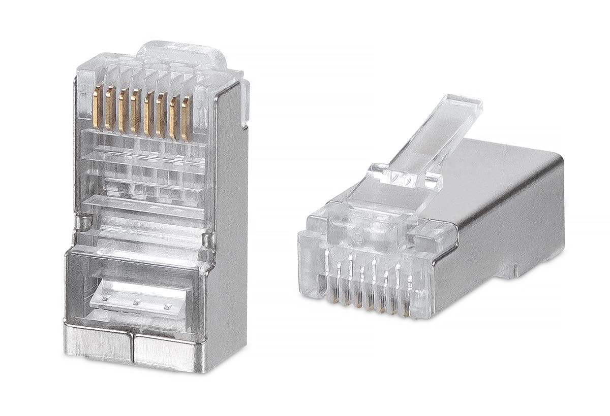 Коннектор RJ-45 под витую пару, категория 6/7, экранированный, универсальный (для одножильного и многожильного кабеля) для проводников с толщиной по изоляции до 1,05 мм