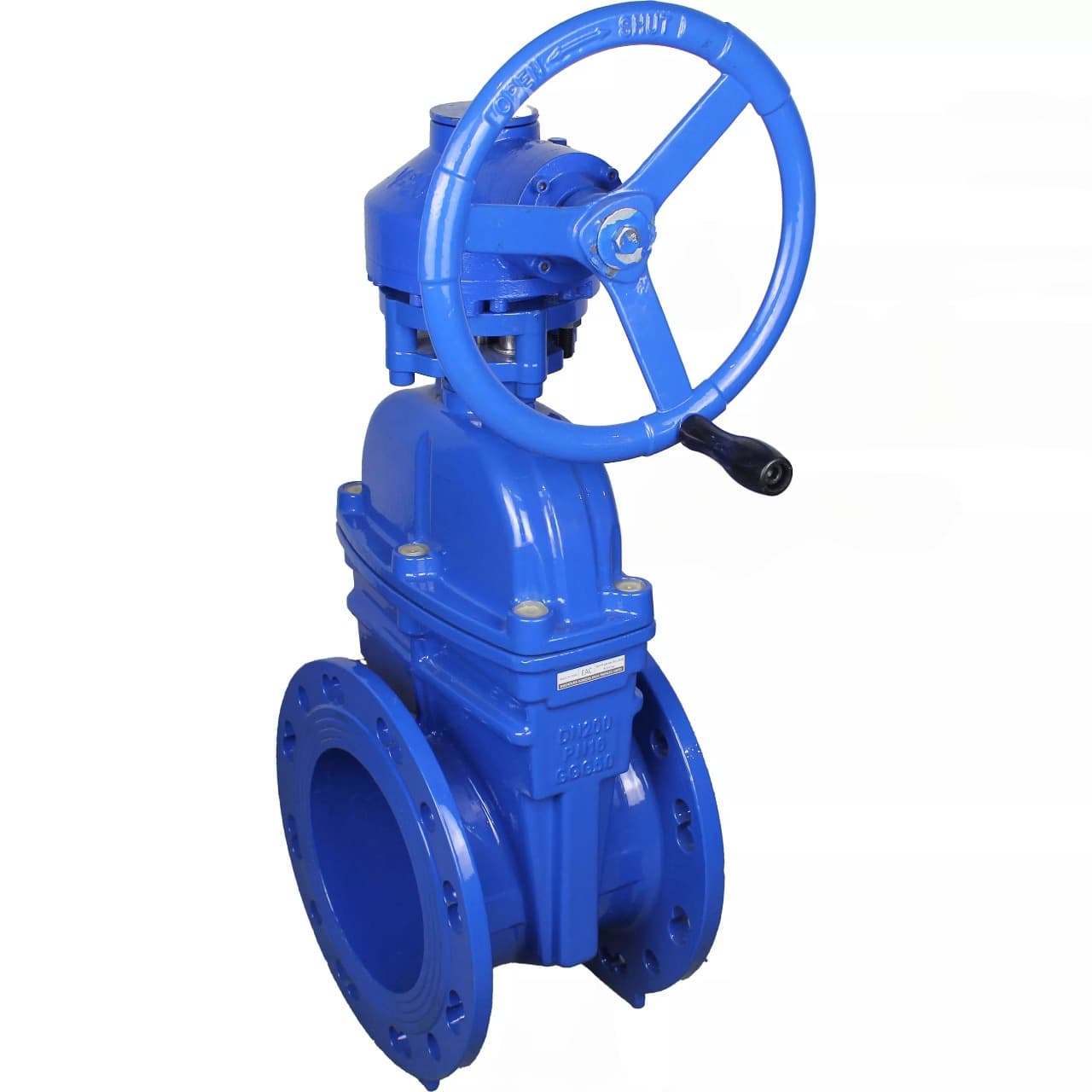 Задвижка клиновая 30ч939р (аналог МЗВ) GGG50-GGG50-EPDM-BLUE Ду200 Ру10/16, фланцевая, корпус чугун GGG50, клин обрезиненный, шток невыдвижной, уплотнение EPDM с редуктором ручным коническим RMN1-360Z-,35-ISO