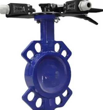 Затвор дисковый поворотный 304-304-VITON-2W-Fb-H Ду100 Ру16, нержавеющая сталь 304, уплотнение VITON, с рукояткой, двумя концевыми датчиками LS-103-41NM2-250 и кронштейном для крепления концевых выключателей