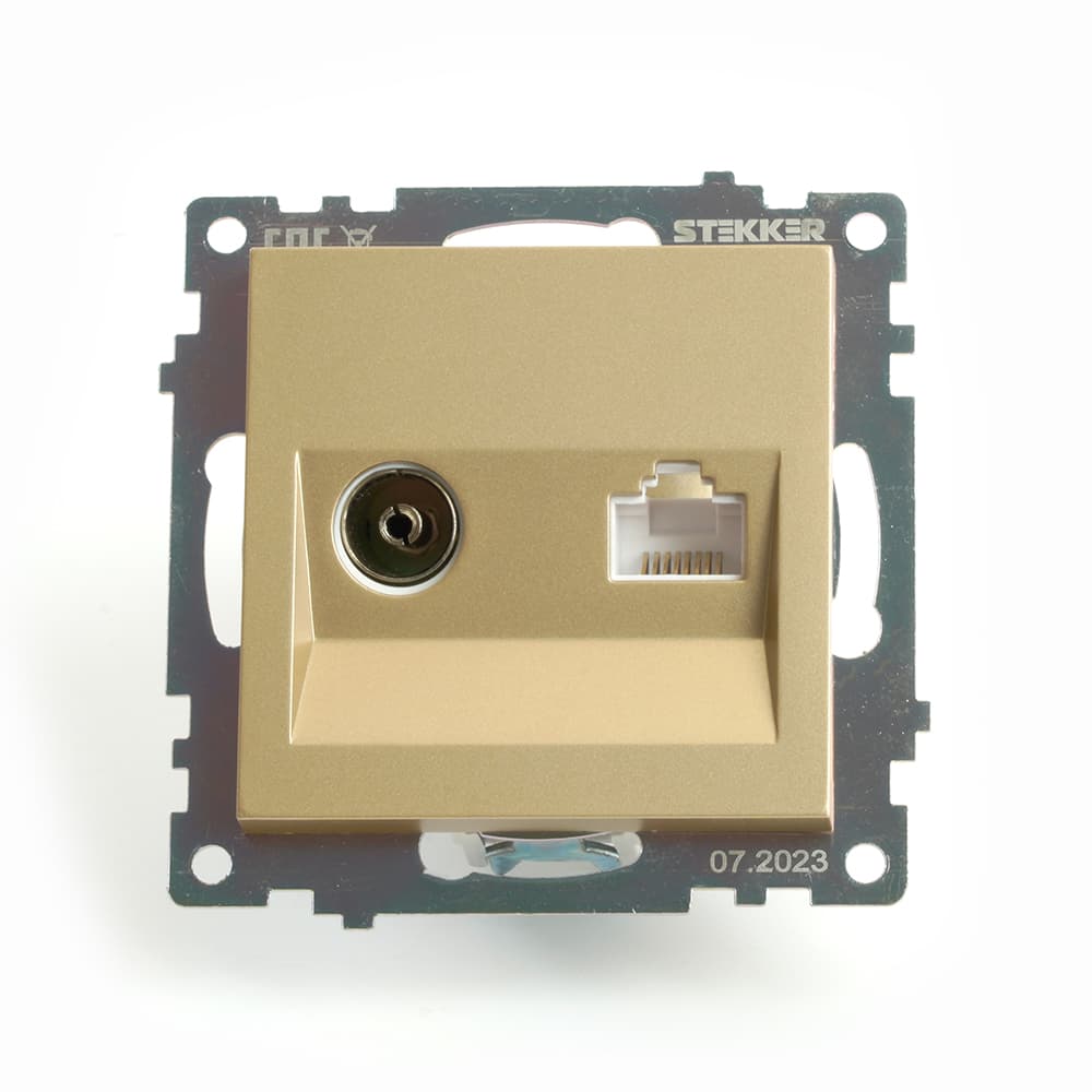 Розетка TV + компьютерная RJ-45 (механизм) серия Катрин золото STEKKER